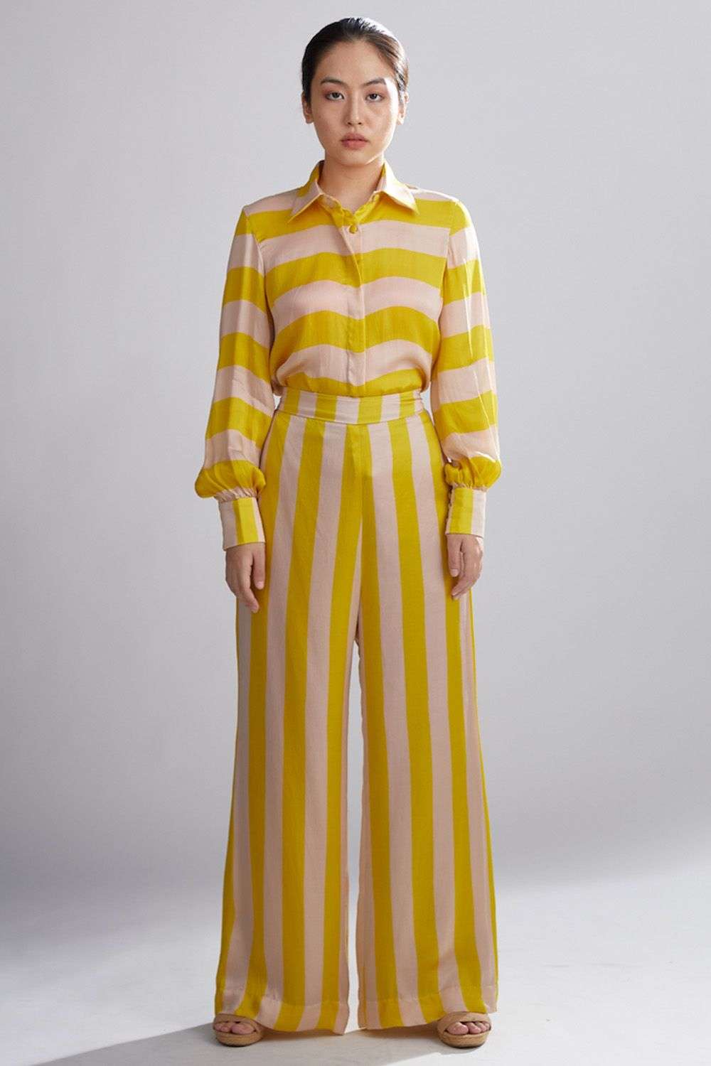 Yellow striped slik shirt pants