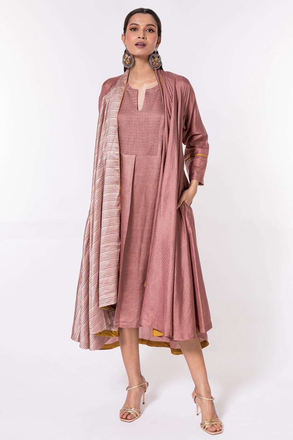 Buy Bodhi Tree Soft Pink Jacket- textured silk, dress- silk linen