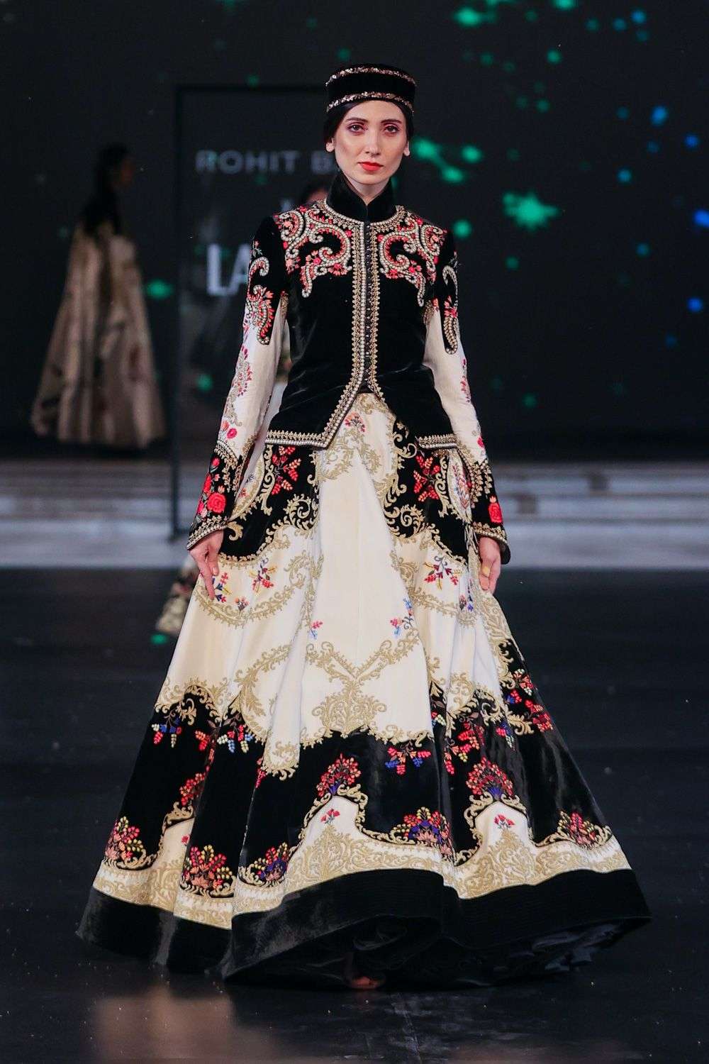 Buy White Black Velvet Short Jacket Lehenga Set -Designer Wear - Main Image