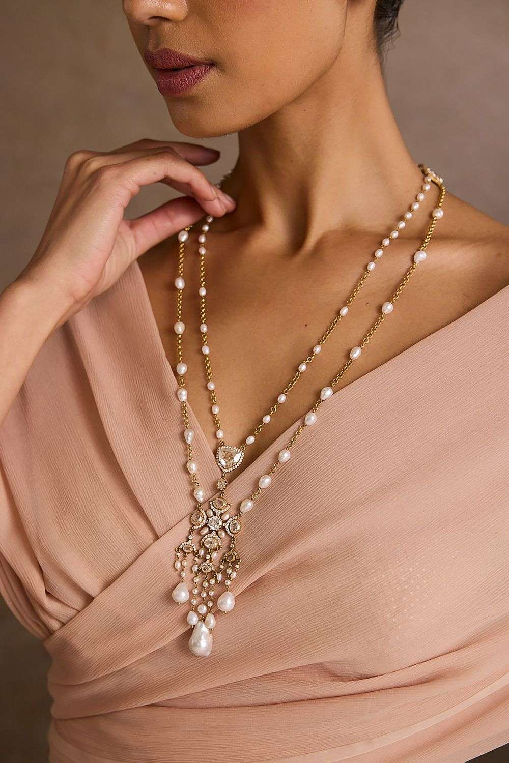 Round Oval Pearls Double Layer Necklace