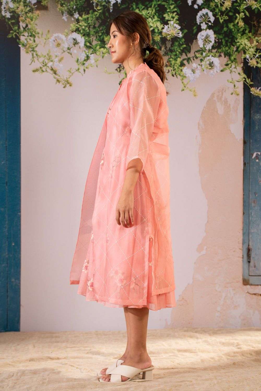 Buy Arcvsh By Pallavi Singh Soft Pink Top Skirt -Cotton Chanderi
