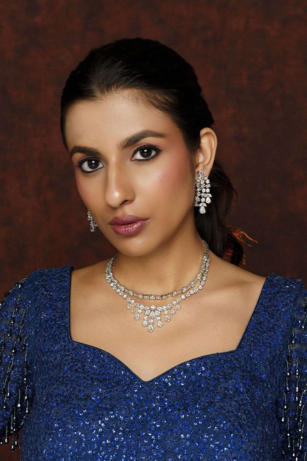 Silver Mix Metal Sobhana Diamond Necklace Set