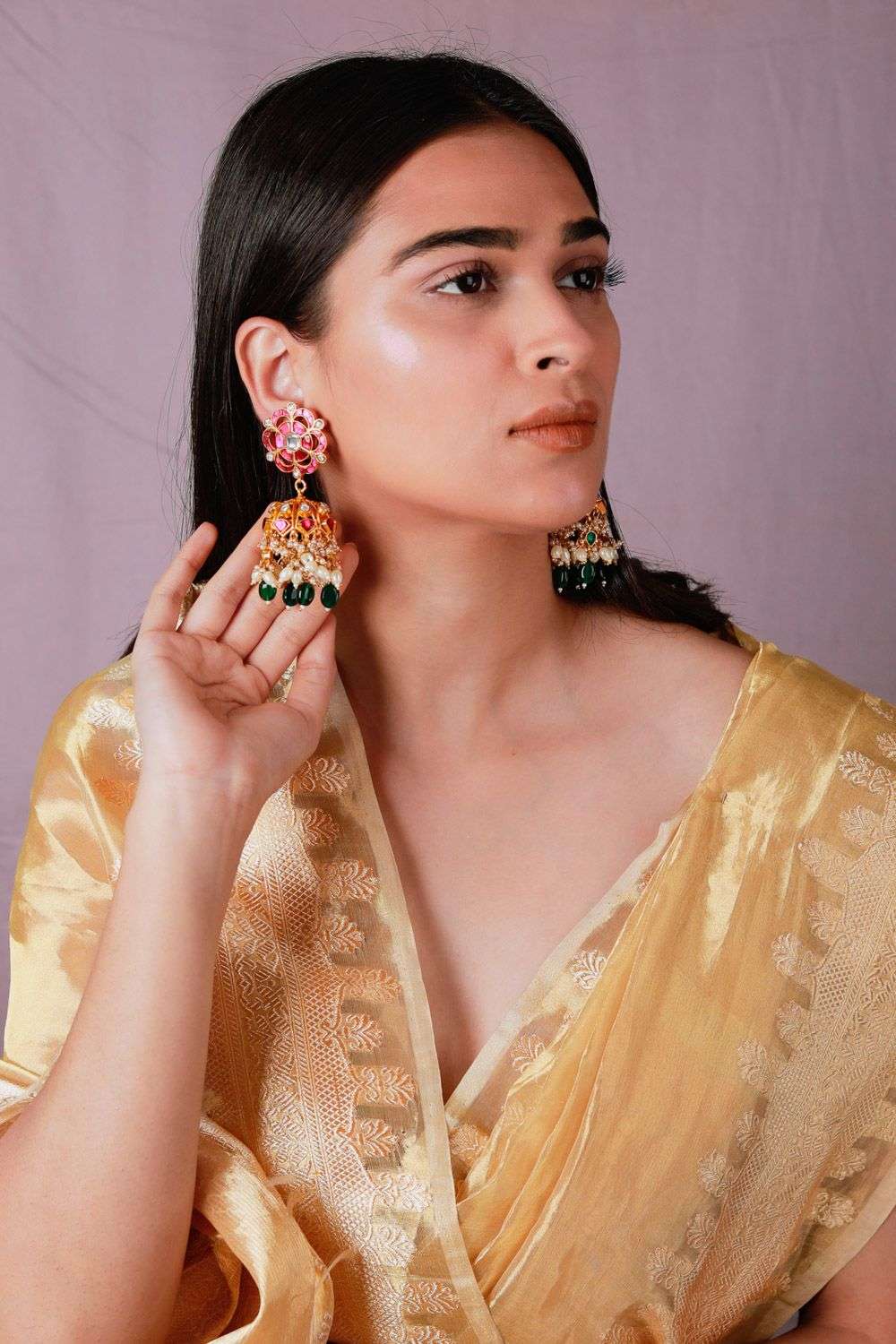 Jhumka With Saree Orange Colour Heavy Jhumka Bali For Saree