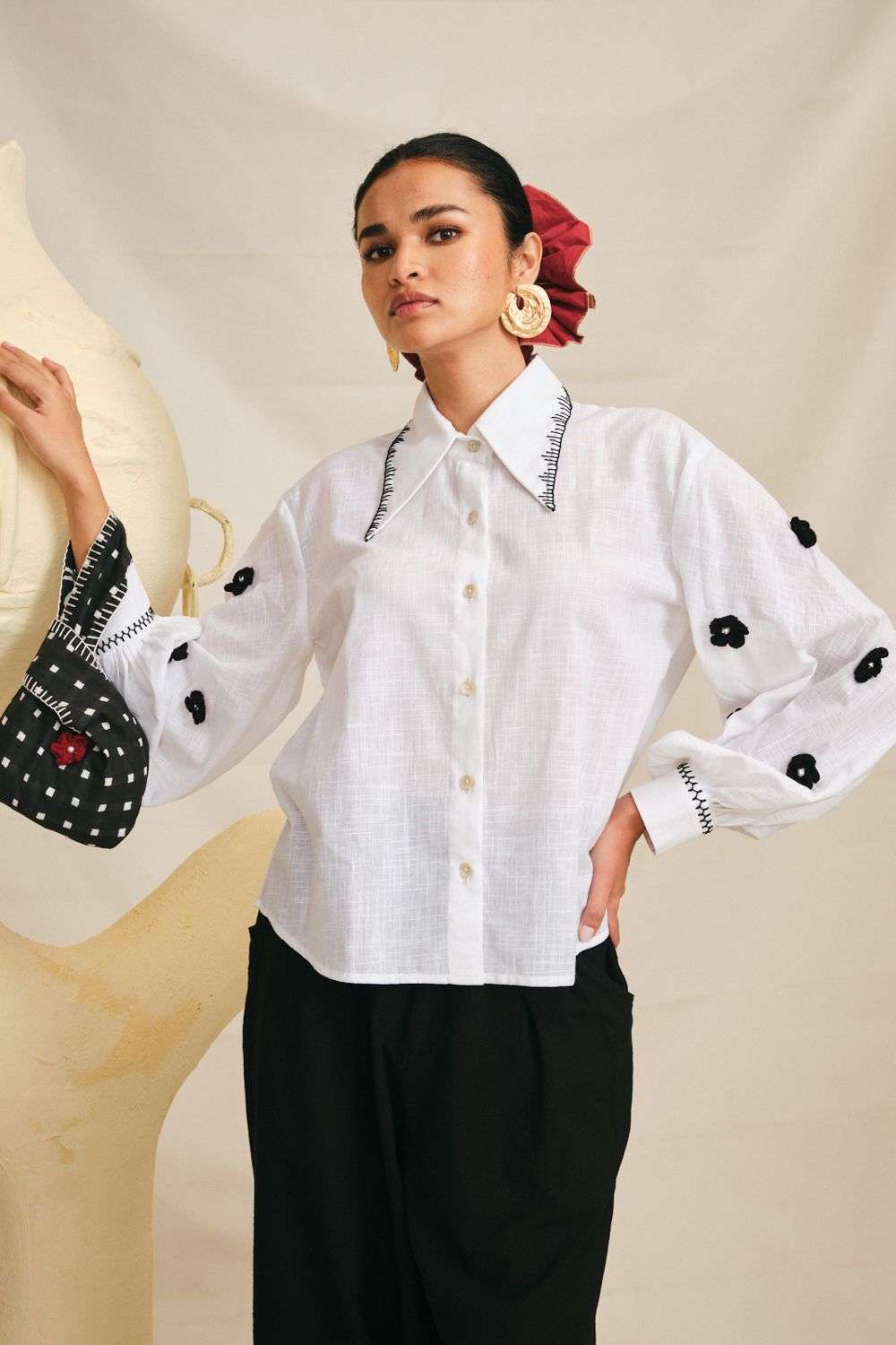 Buy JODI Soft White cotton Hand-Embroidered Tops