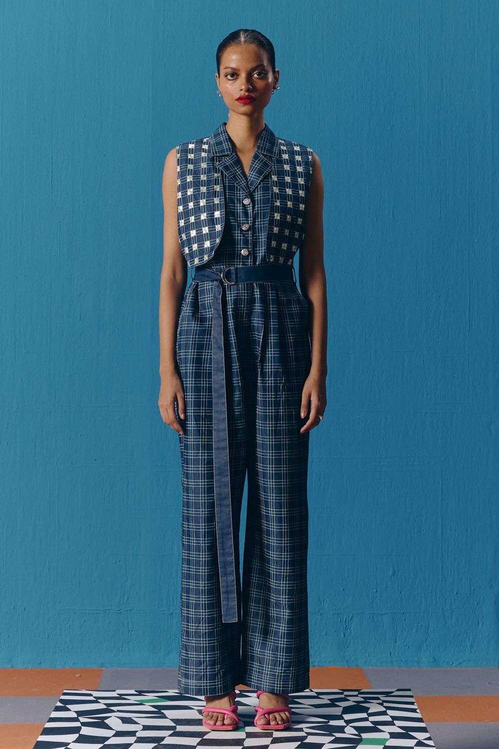 Buy Pooja Rajgarhia Gupta Soft Blue Denim Hand embroidery Jumpsuits