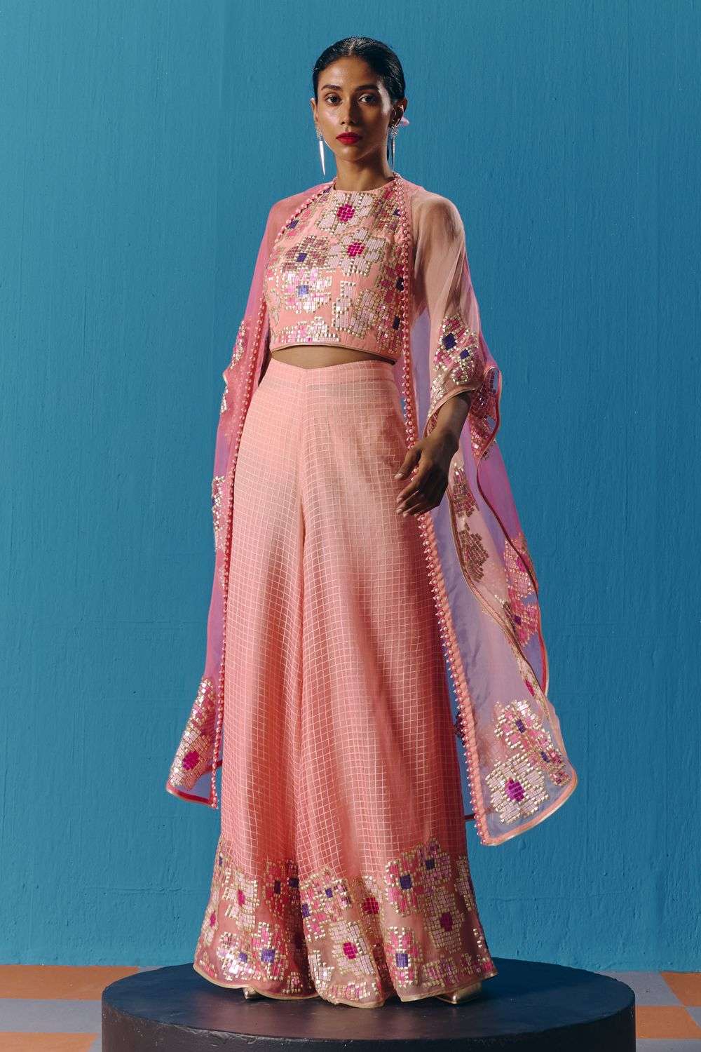 Buy Pooja Rajgarhia Gupta Soft Peach organza , crepe Hand