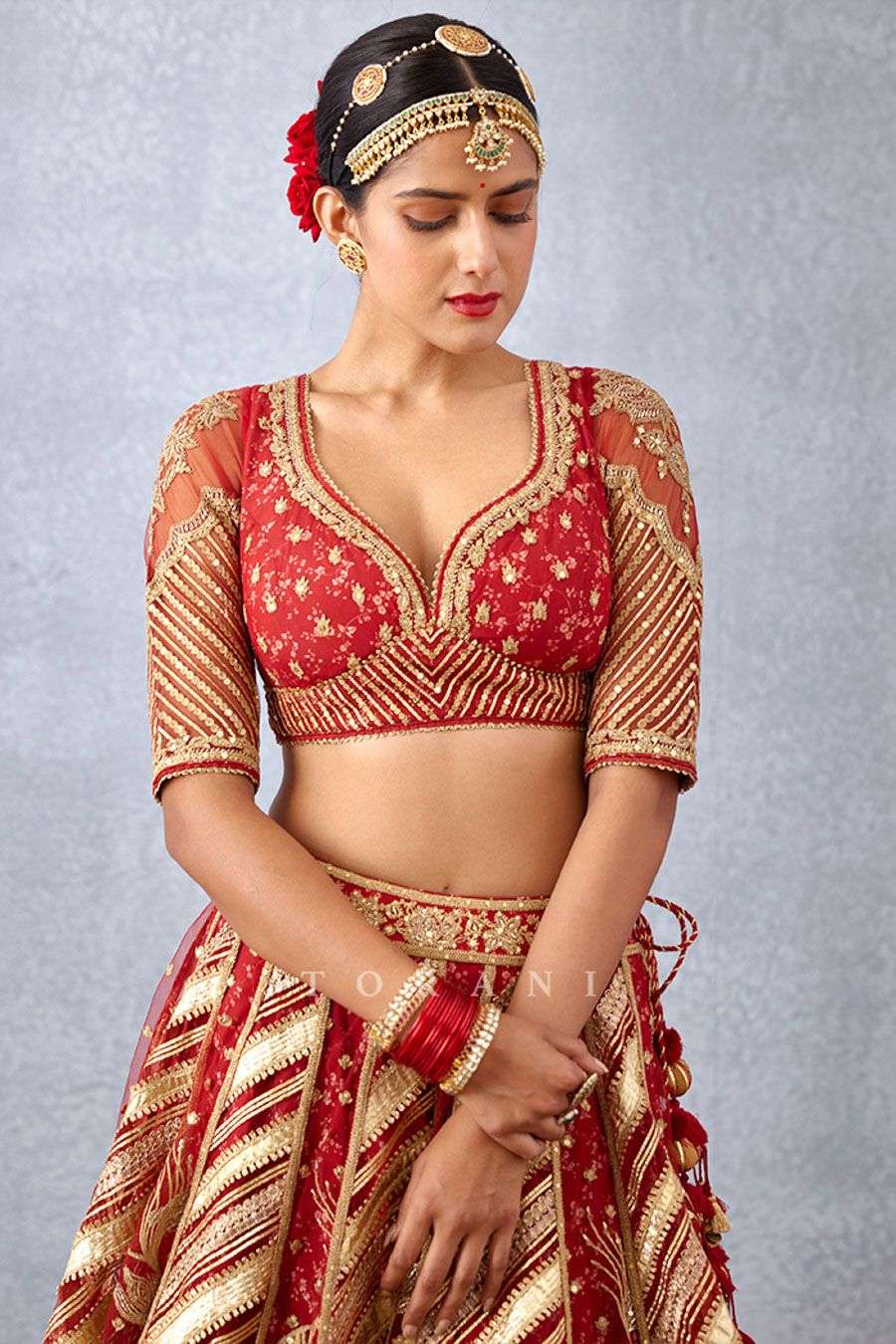 Buy Torani Soft Red Butterfly Net Hand Embroidery + Hand Adda Work