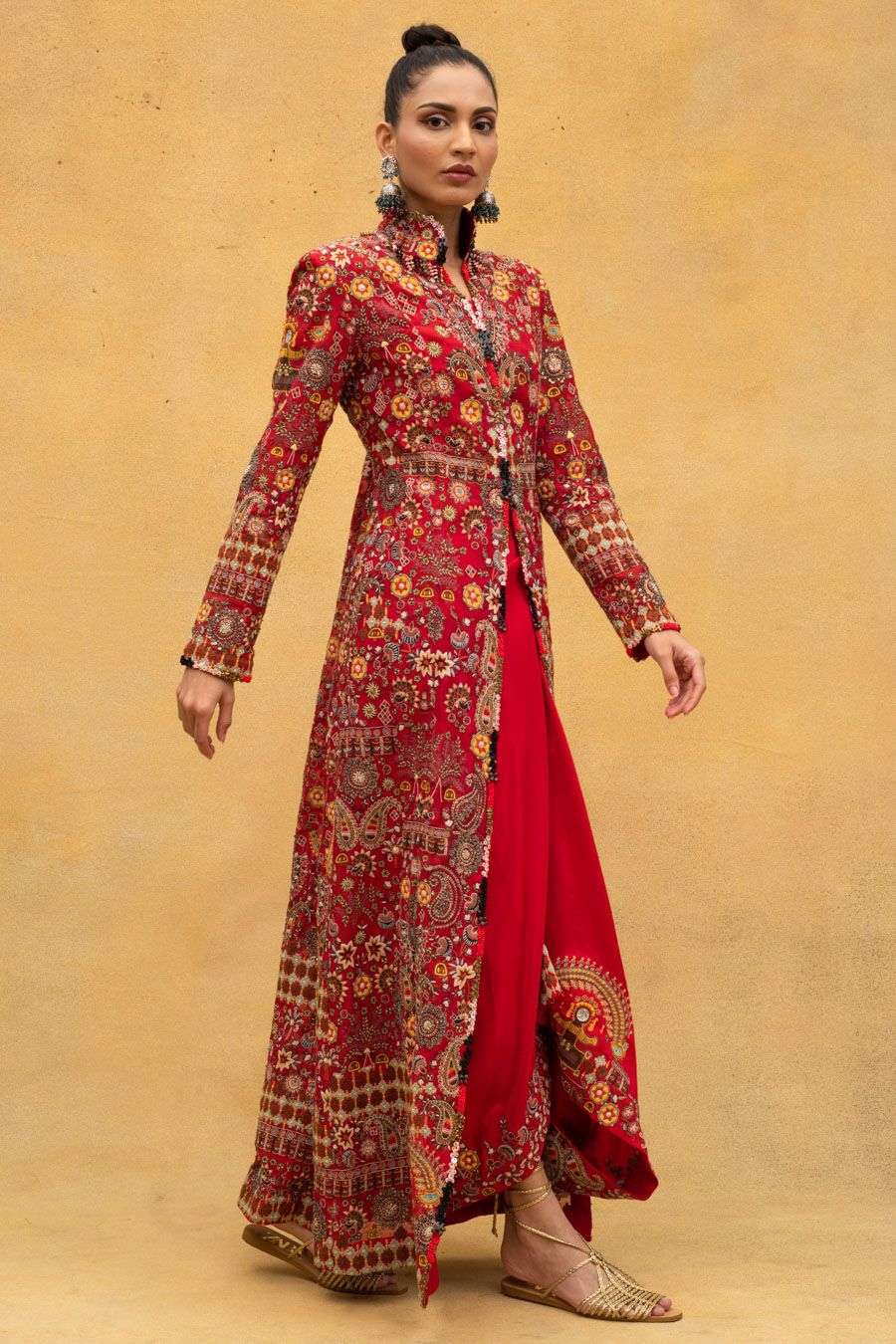 Buy Anamika Khanna Soft Red Silk Jacket Sets