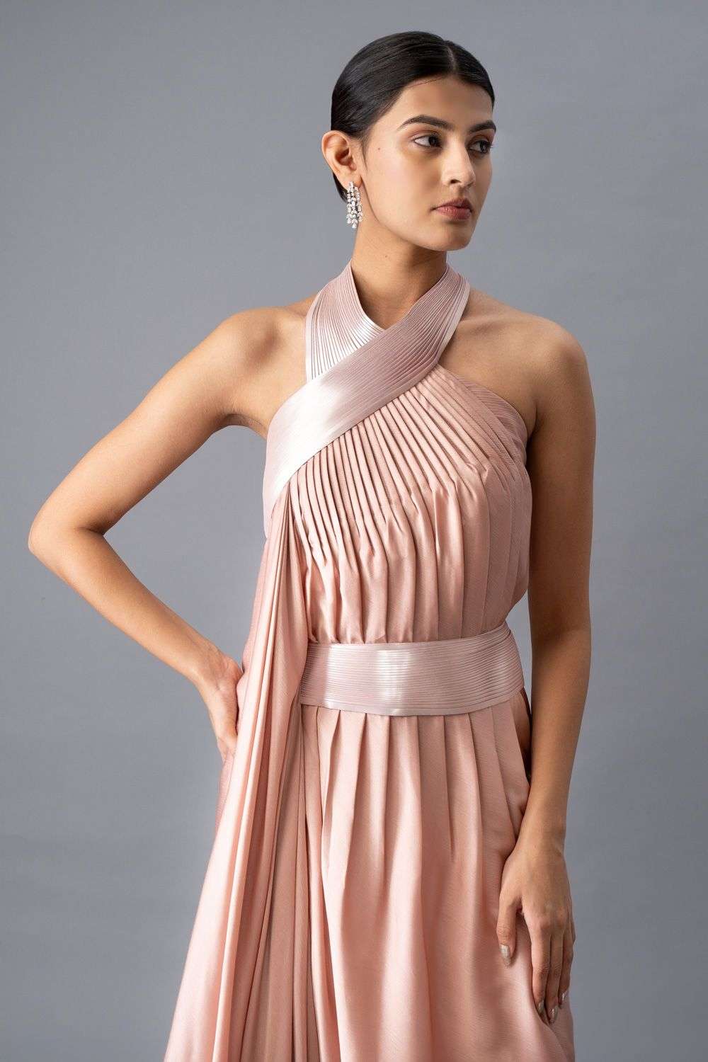 Buy Amit Aggarwal Soft Pink Crepe Chiffon, Metallic Polymer Dresses