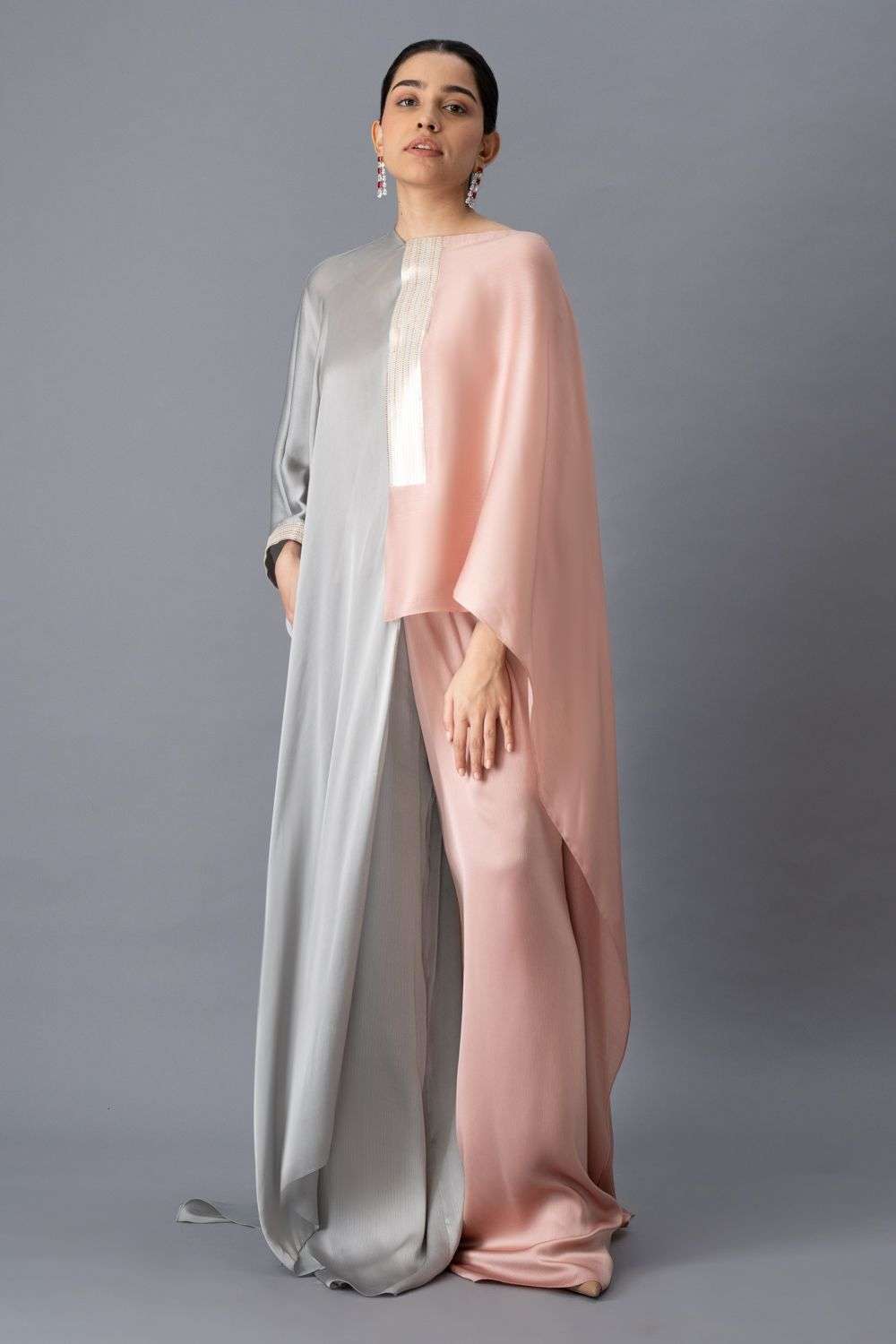 Buy Amit Aggarwal Soft Grey Crepe Chiffon, Metallic Polymer Dresses