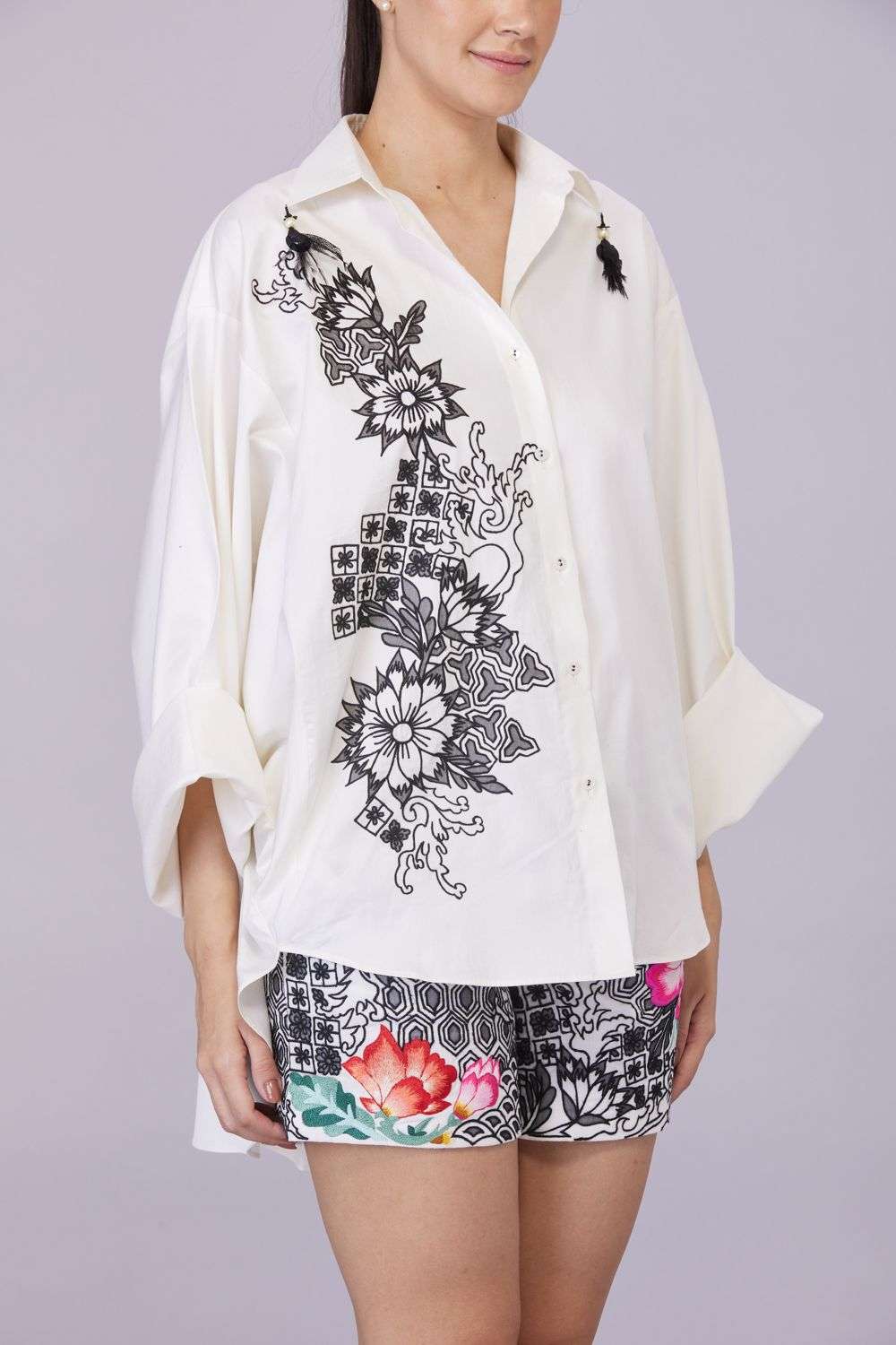 Buy Dilnaz Soft White Blended Cotton Hand embroidery Tops