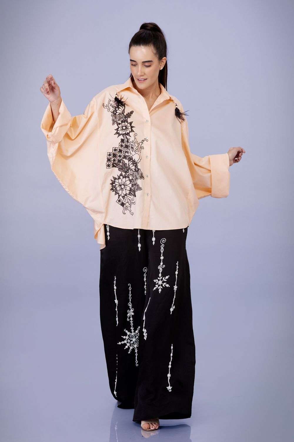 Buy Dilnaz Soft Peach Blended Cotton Hand embroidery Tops