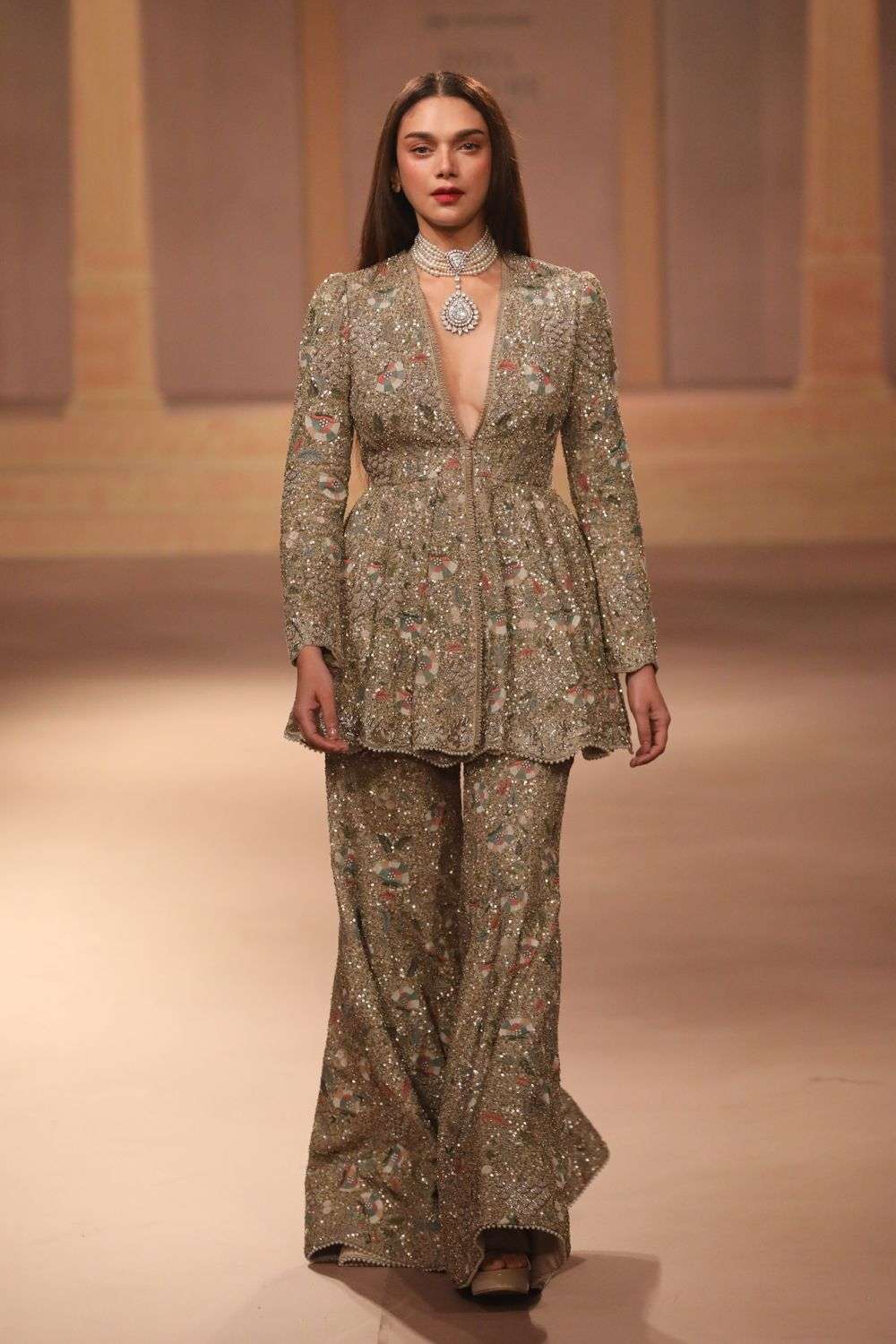 Sharara Pants Peplum Dress With Sharara Buy Emerald Green Floral