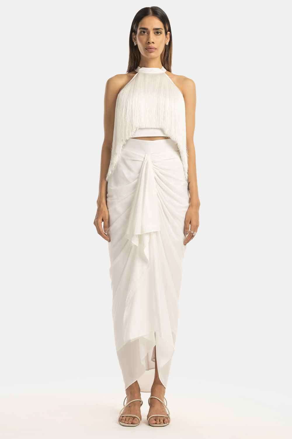 White satin draped skirt