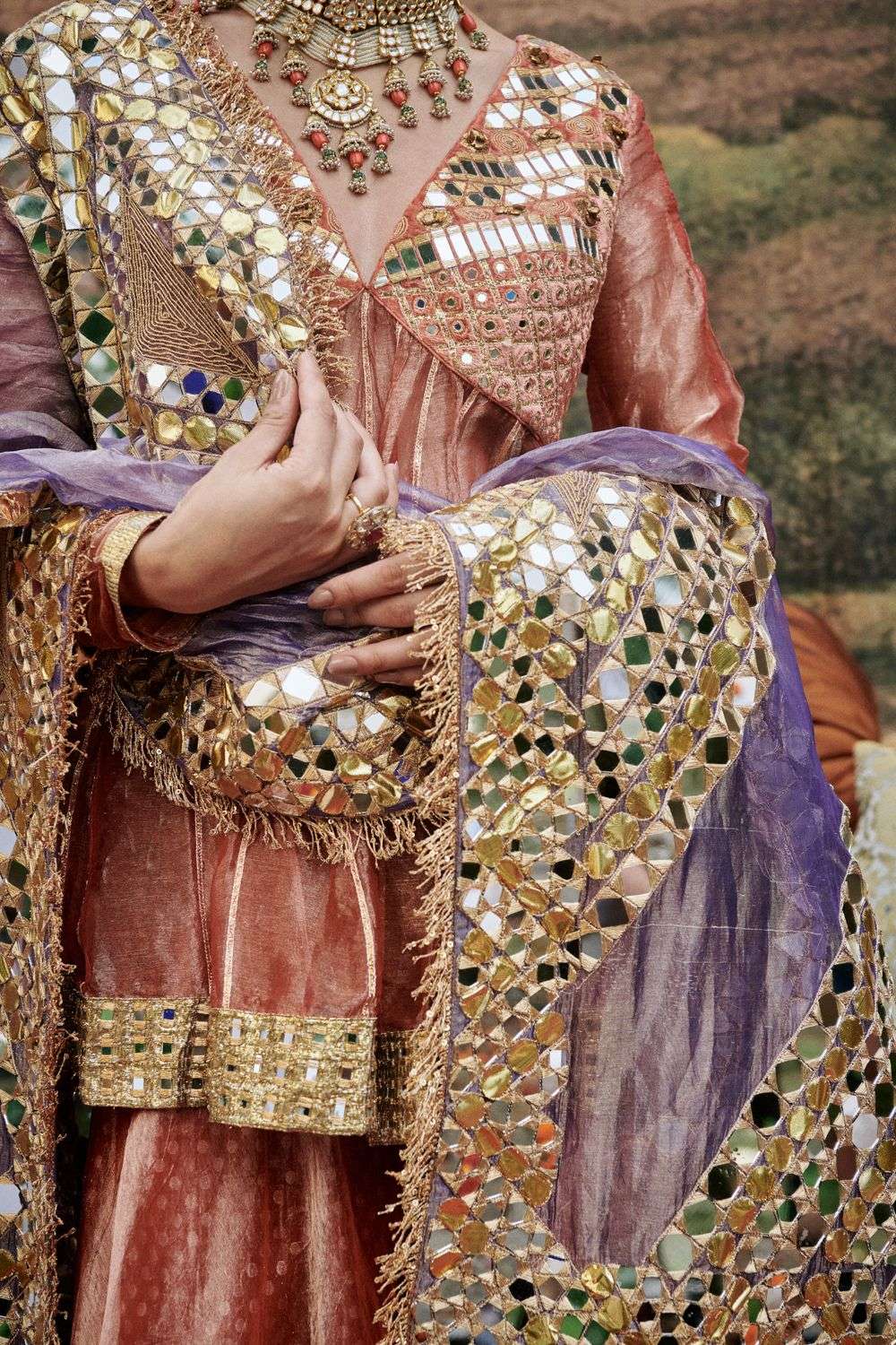 Buy Itrh Soft Peach Blouse-Flat Tissue Lehenga-Flat Tissue