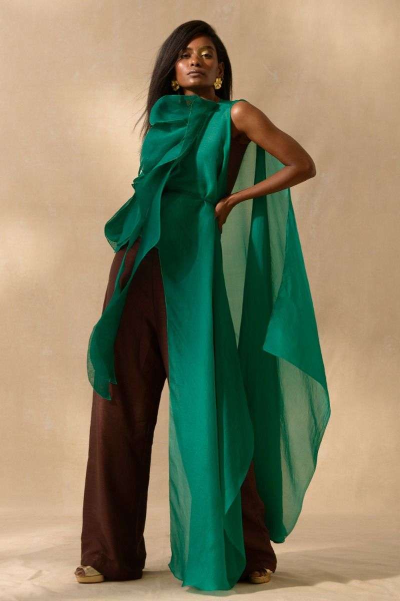 Buy Richa Khemka Soft Green Organza, Modal Satin And Tafetta Capes