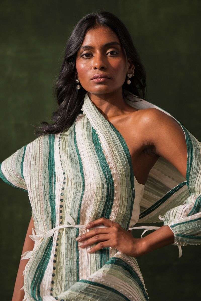 Buy Richa Khemka Soft Green Bamberg Silk, Tafetta, Organza Jumpsuits