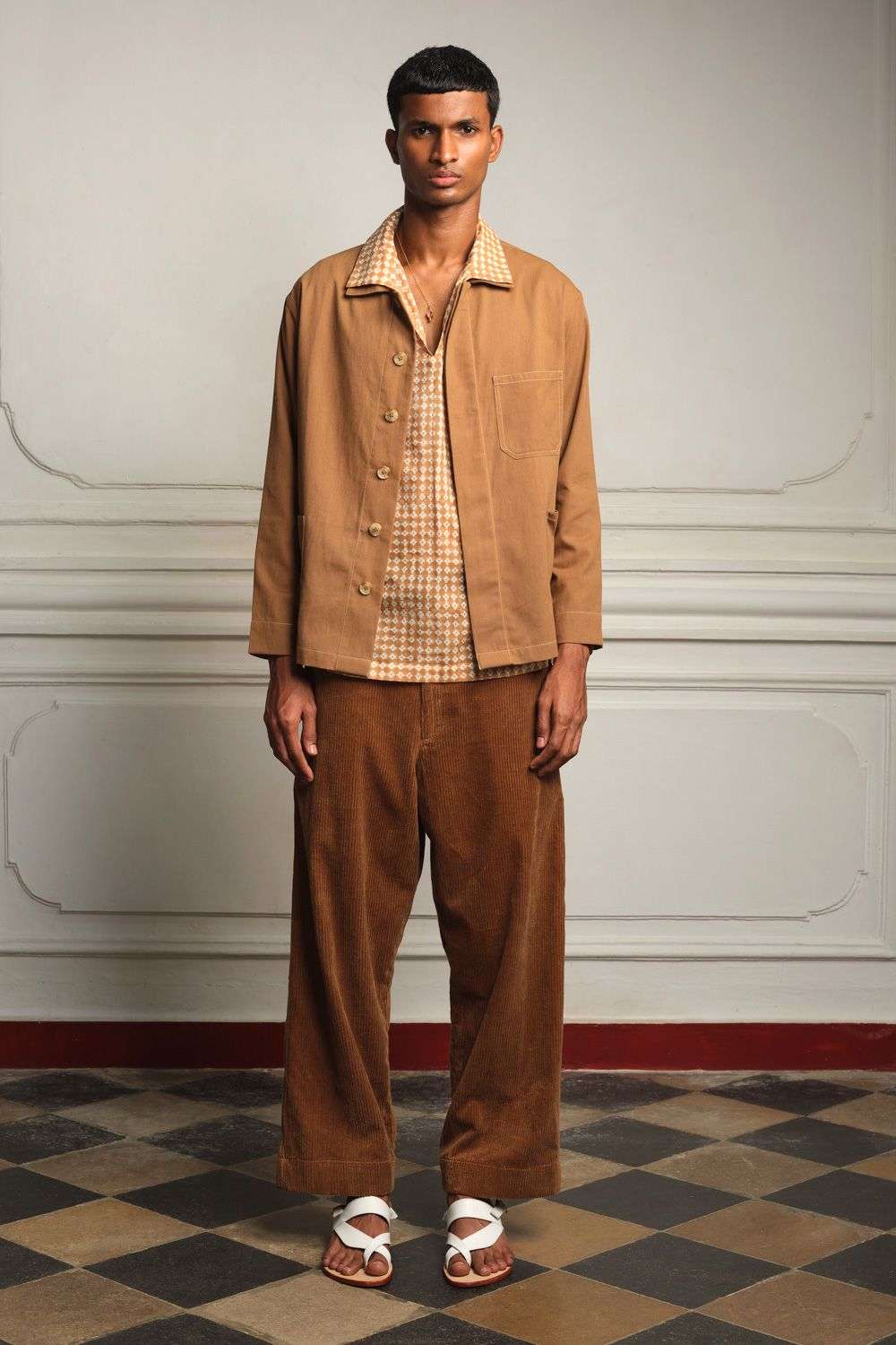 Buy NAUSHAD ALI Men Soft Brown Jacket 100% Cotton Shirt Block