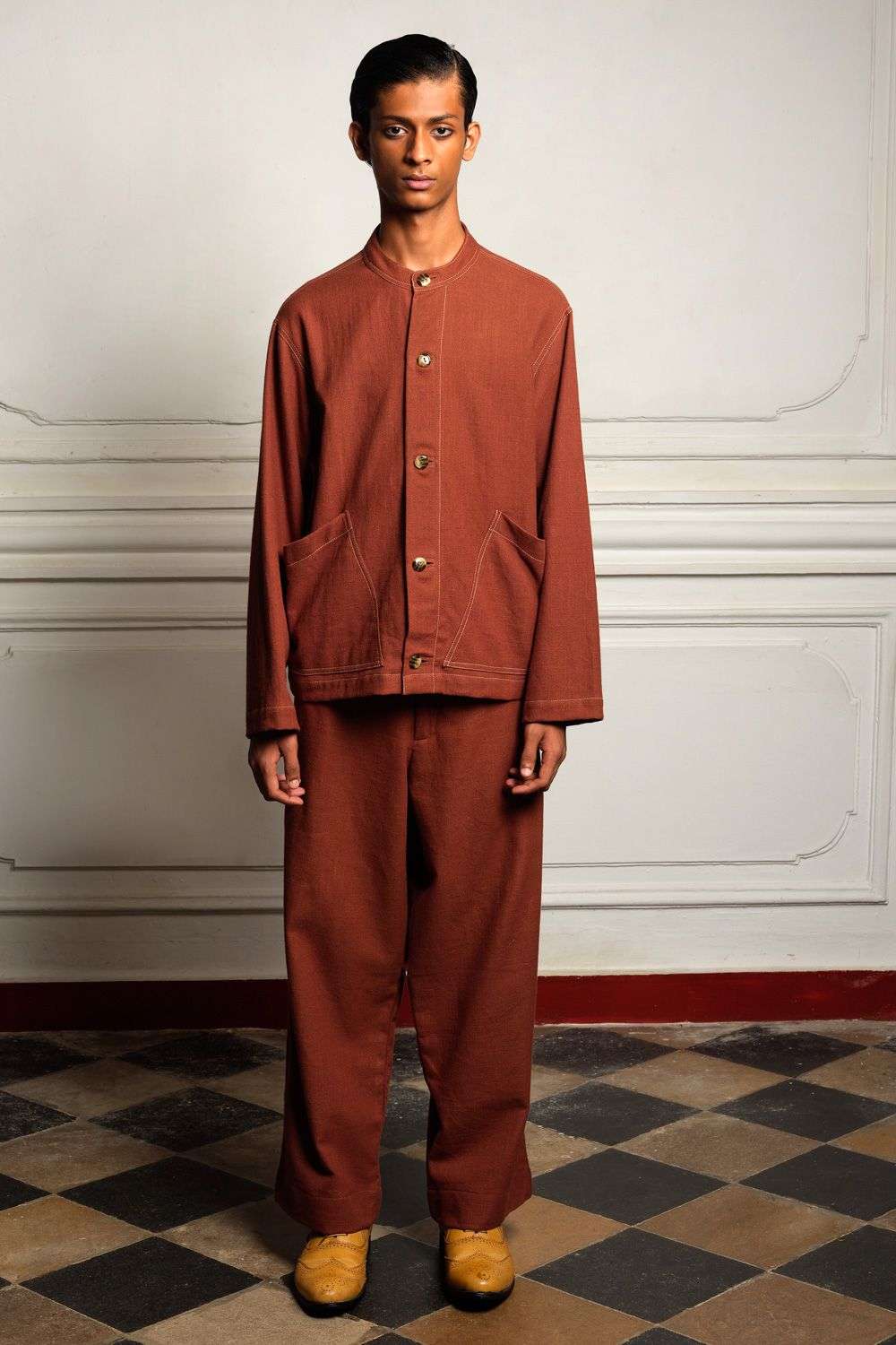 Buy NAUSHAD ALI Men Soft Brown 100% Cotton Jacket Sets