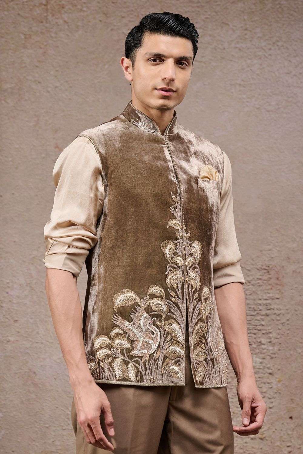 Buy Tarun Tahiliani Men Soft Green Silk Velvet Nehru Jackets & Sets