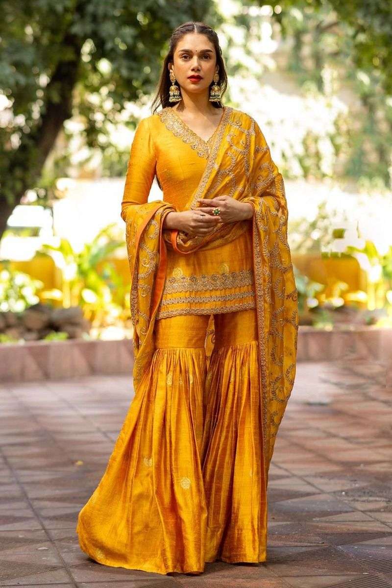 Buy Punit Balana Soft Yellow Banarasi Silk, Organza Silk Marodi