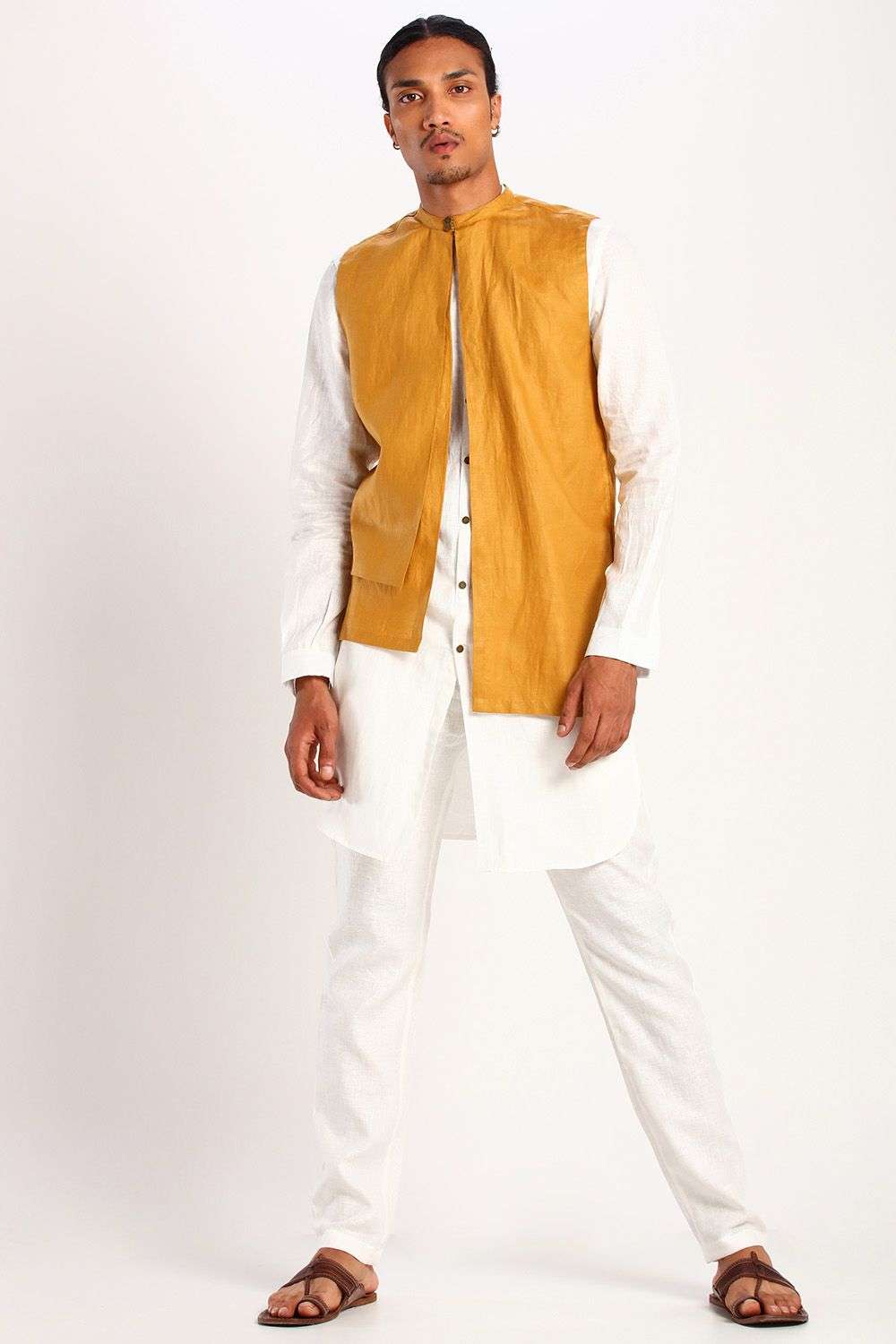 Buy Son Of A Noble SNOB Soft Yellow Linen Waist Coats