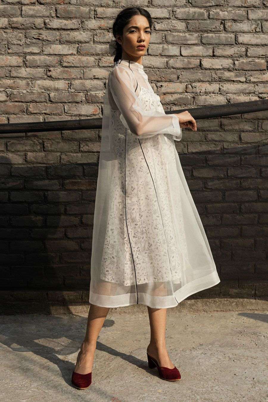 Buy Ahmev Soft Ivory Silk Organza Outer Wear