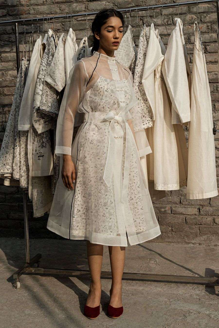 Buy Ahmev Soft Ivory Silk Organza Outer Wear