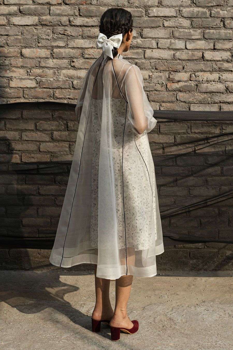Buy Ahmev Soft Ivory Silk Organza Outer Wear