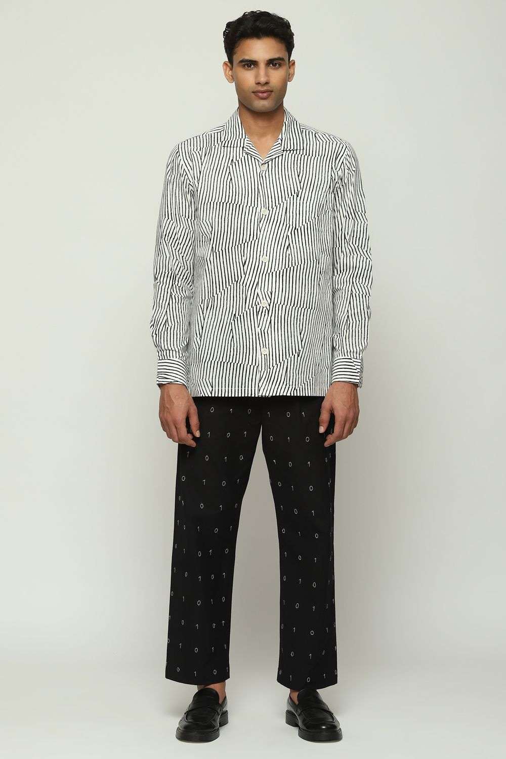 Buy Abraham Thakore Men Soft White Cotton PRINTED BROKEN STRIPE