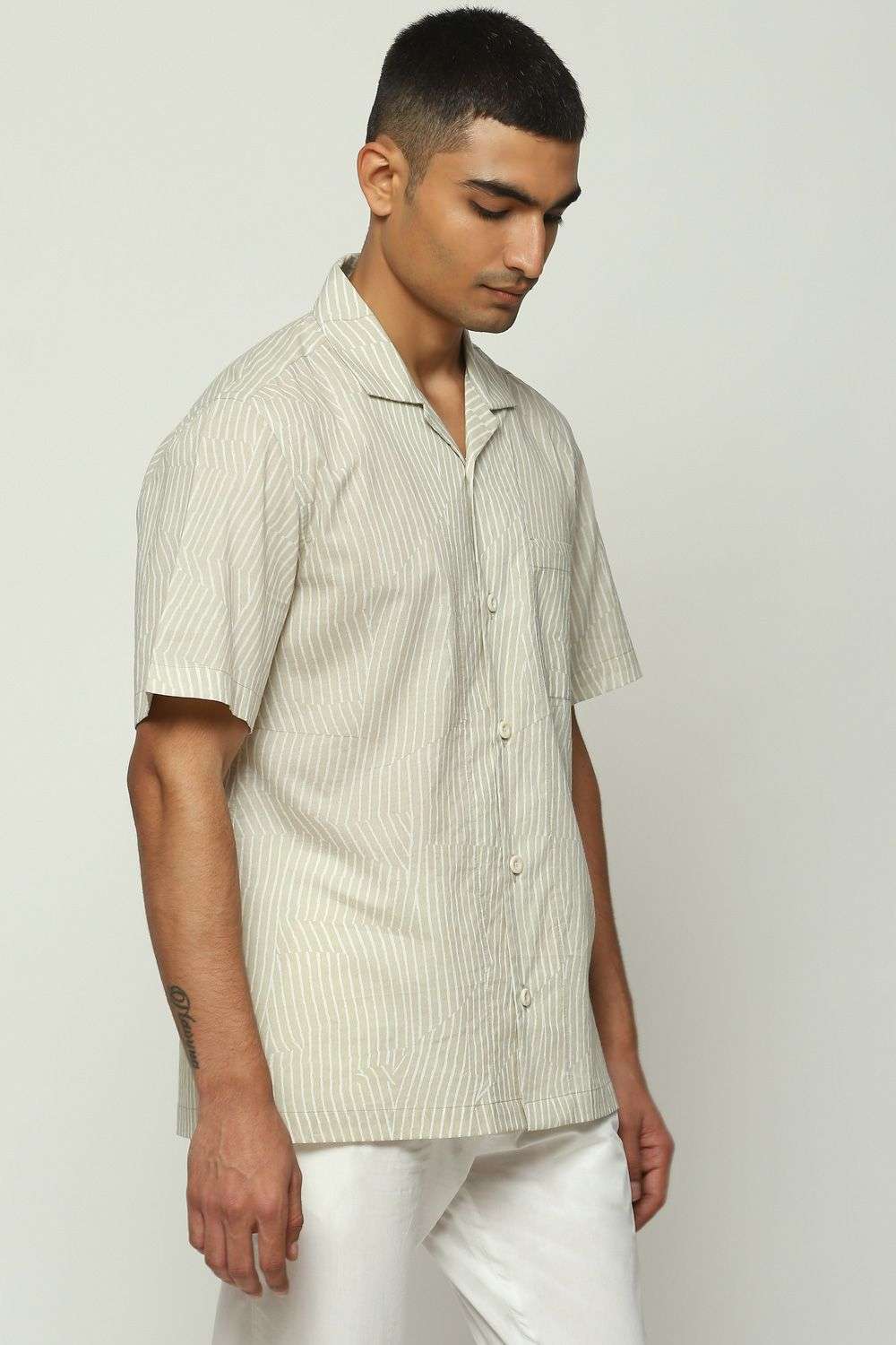 Buy Abraham Thakore Men Soft White Cotton STRIPE MOTIF Shirts