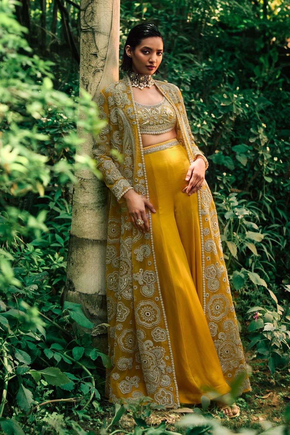 Buy Bhumika Sharma Soft Yellow Georgette, Net Jacket Sets - Main Image