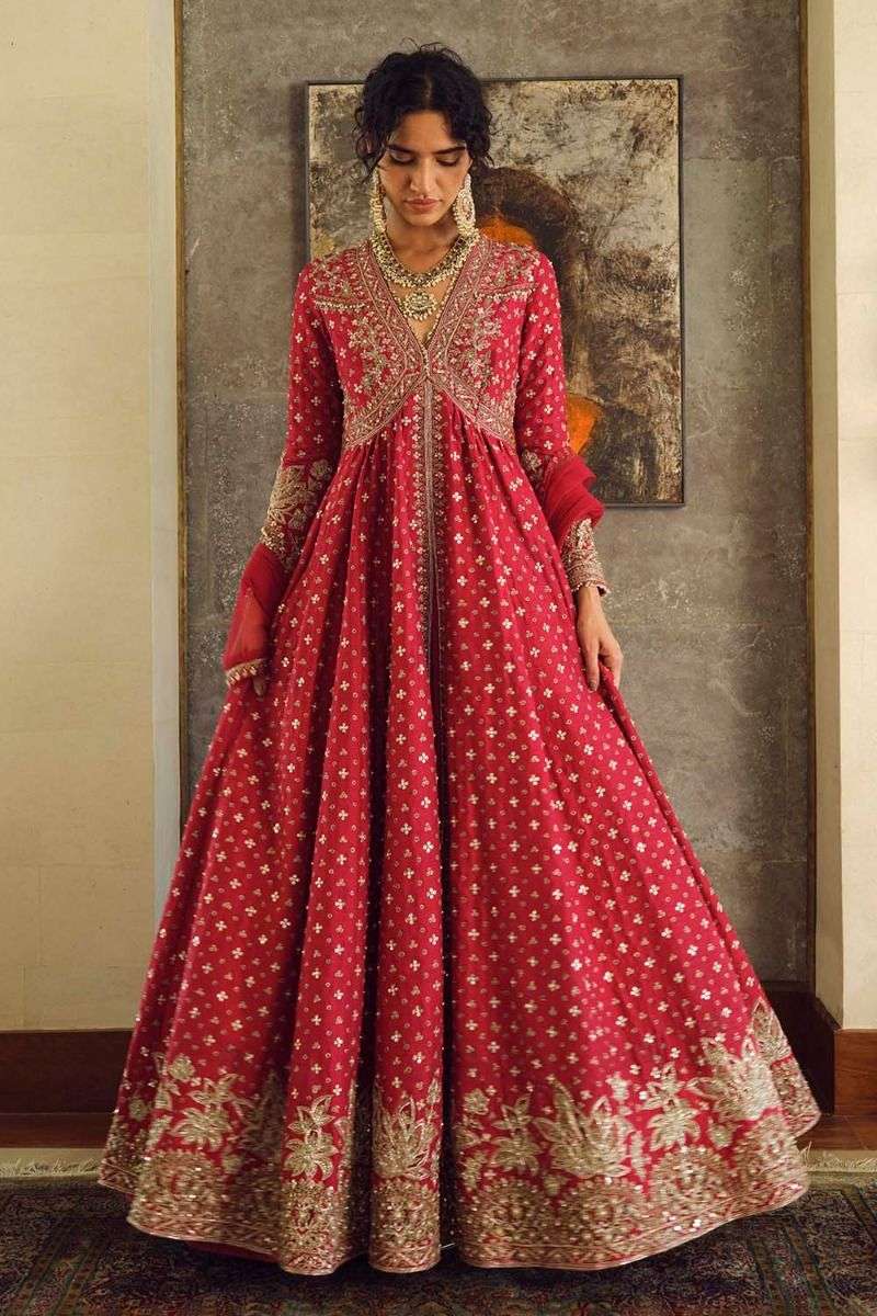 Red Georgette Pareesa Anarkali Set