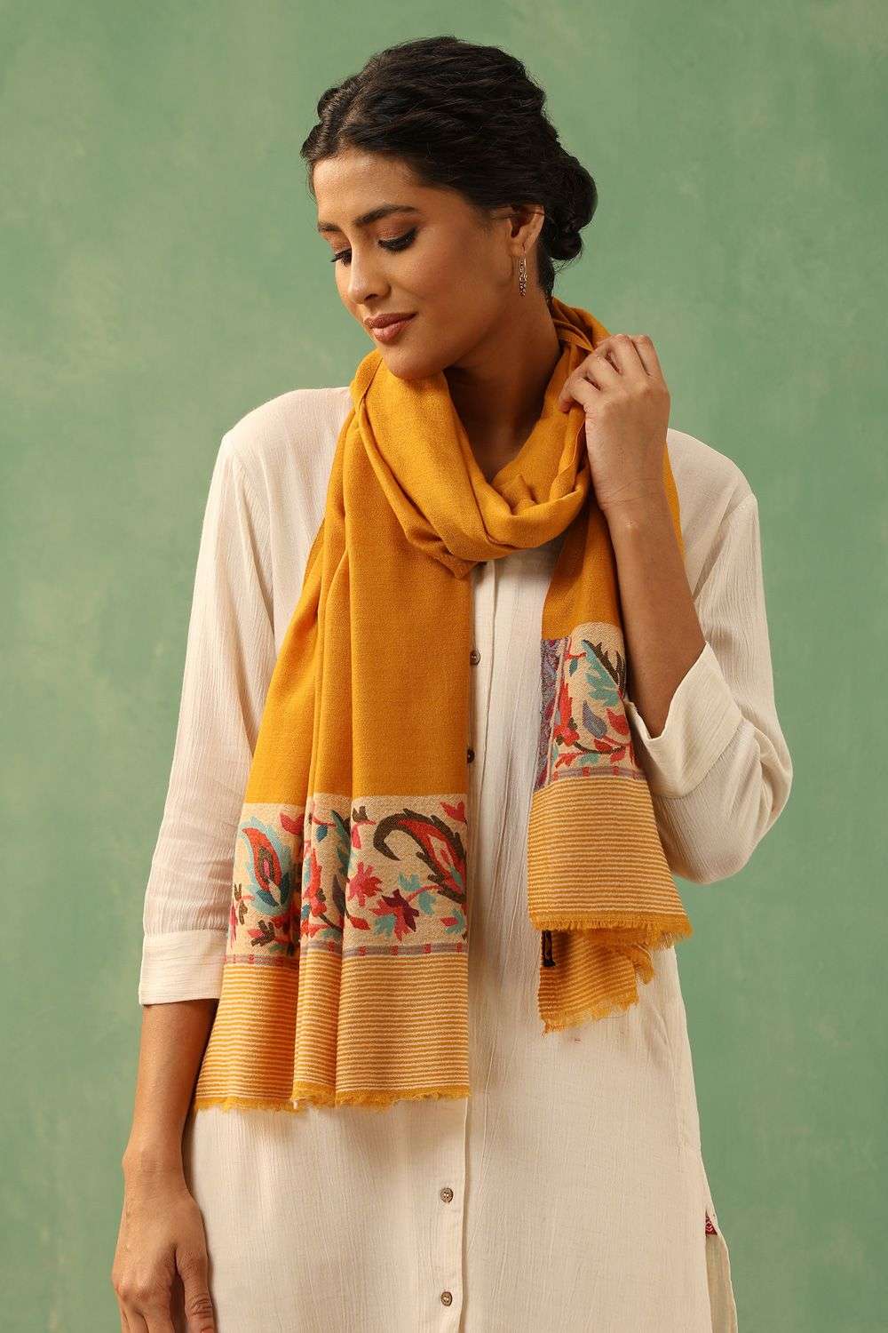 Mustard Cashmere Aksara Cashmere Stole