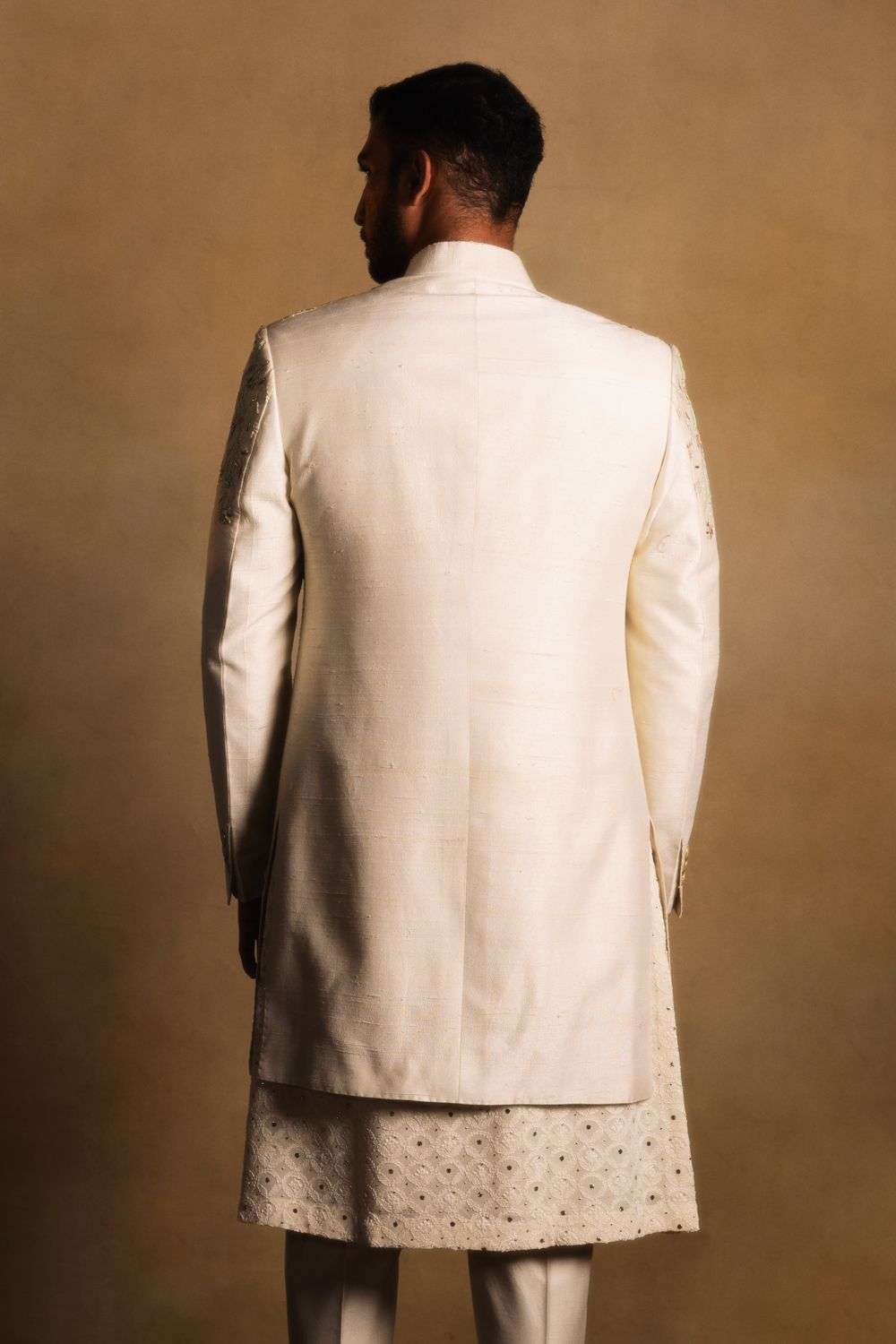 Buy Mr.Fox Soft Ivory Jacket: Raw Silk | Kurta: Georgette | Pants