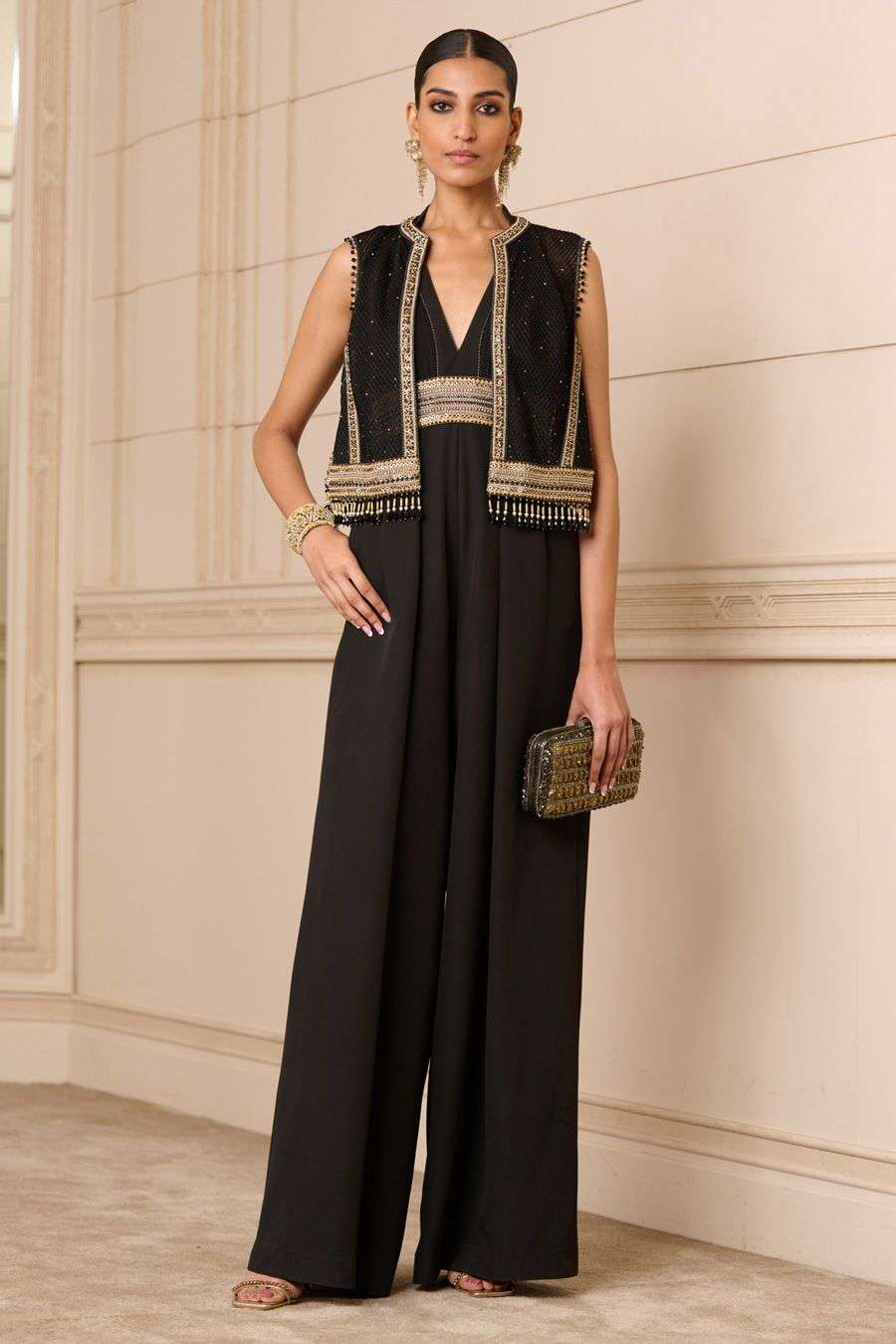Buy Tarun Tahiliani Soft Black Jump Suit Banana Crepe Jumpsuits