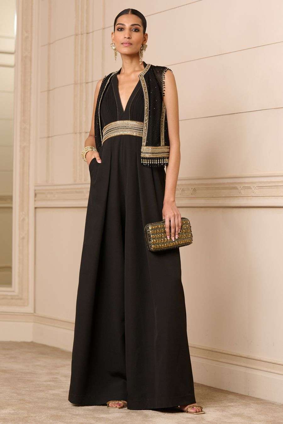 Buy Tarun Tahiliani Soft Black Jump Suit : Banana Crepe Jumpsuits