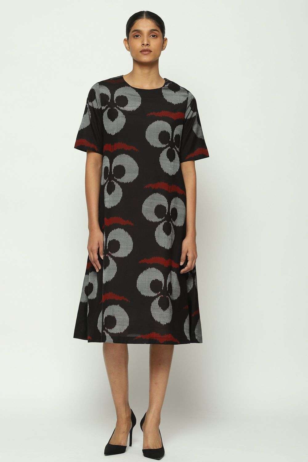 Buy Abraham Thakore Soft Black SILK X COTTON SINGLE IKAT Dresses