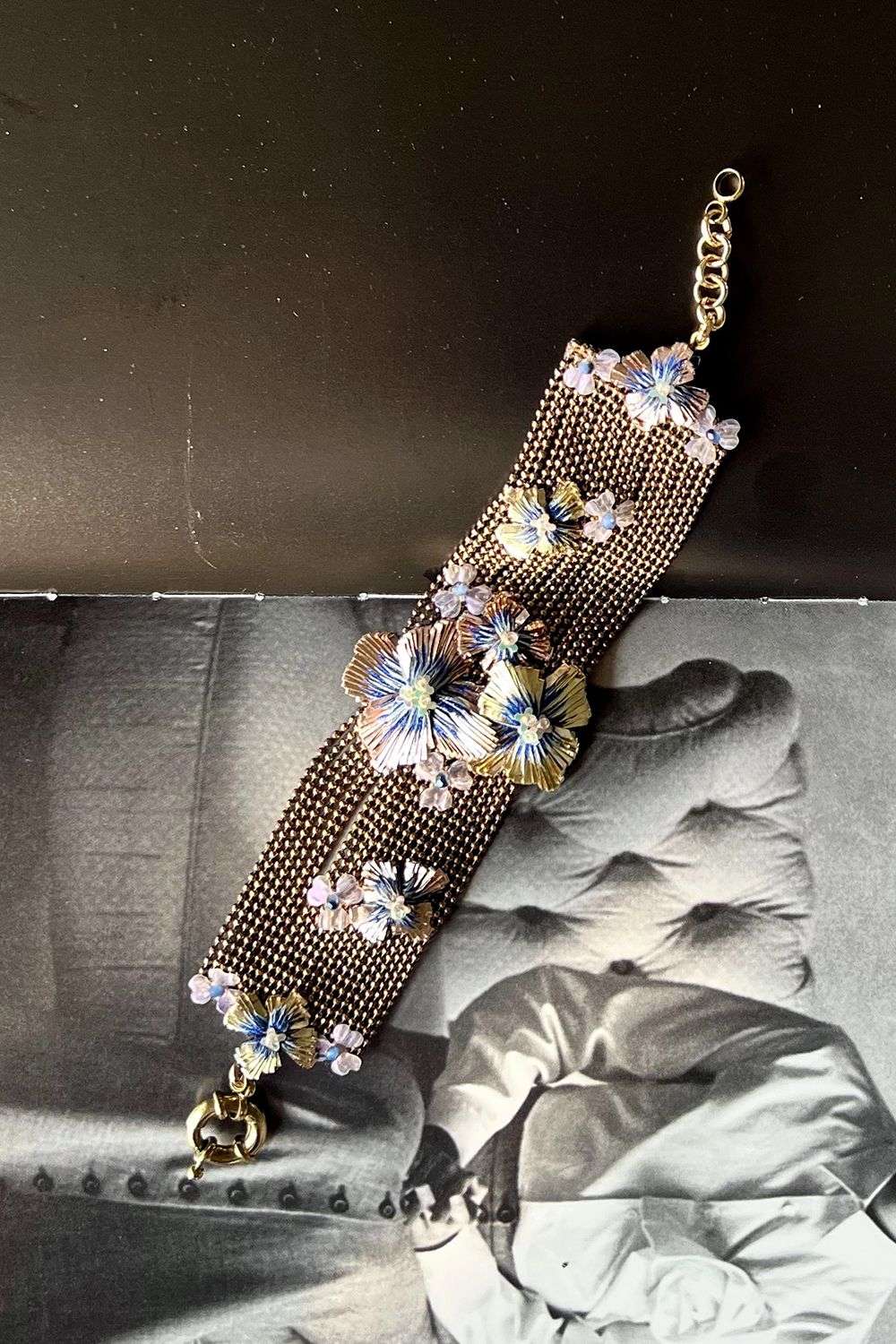 Multihued Embroidered Hydrangea Cascade Bracelet