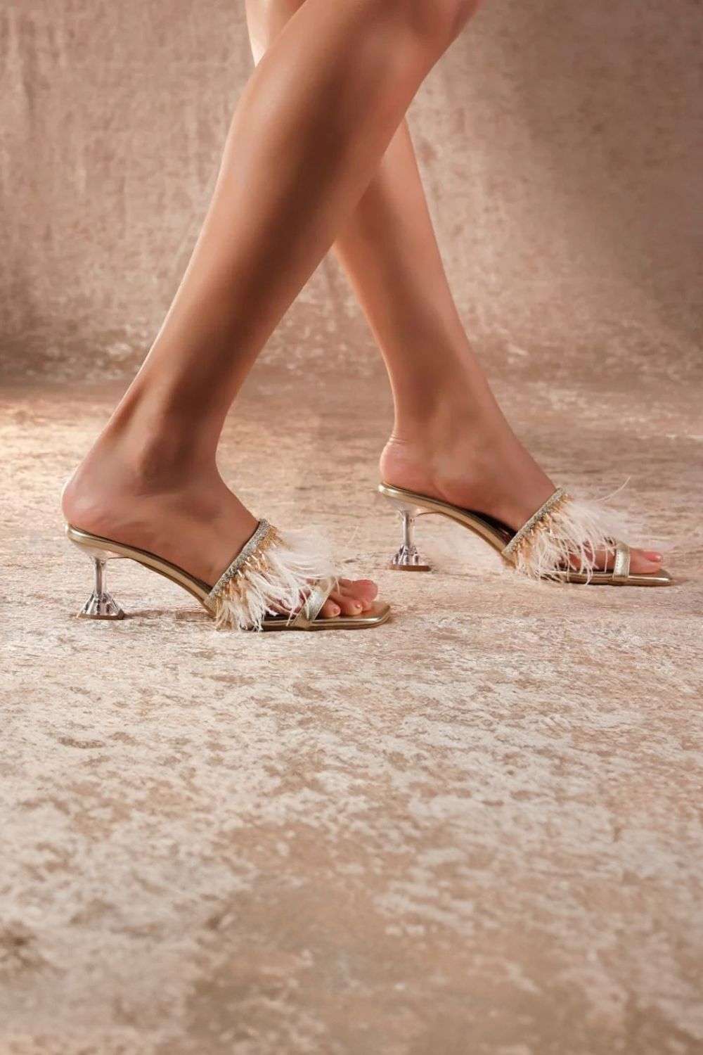 Buy Gold Faux Leather Victoria Block Heels -Designer Wear Ensemble