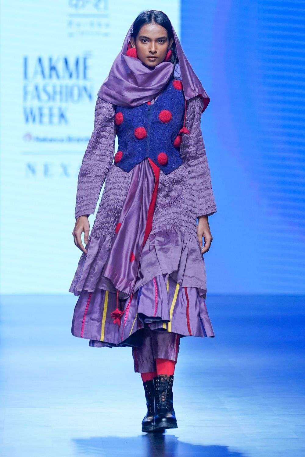 Buy Ka-Sha Soft Purple Chanderi Applique Polka Scarves Stoles