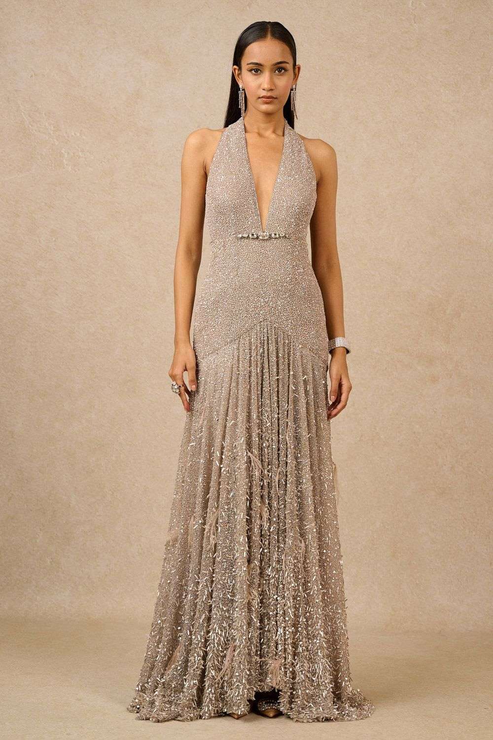 Frosty Silver Swarovski Embellished Gown