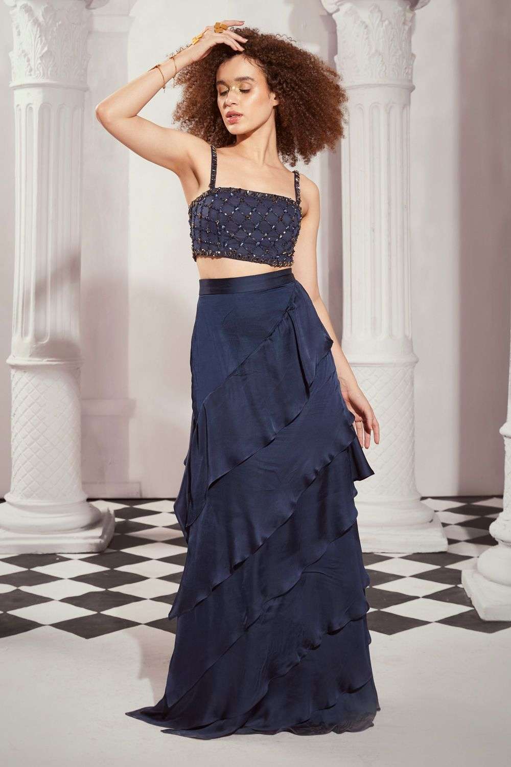 Buy Nikita Mhaisalkar Soft Blue SILK SATIN Bottoms