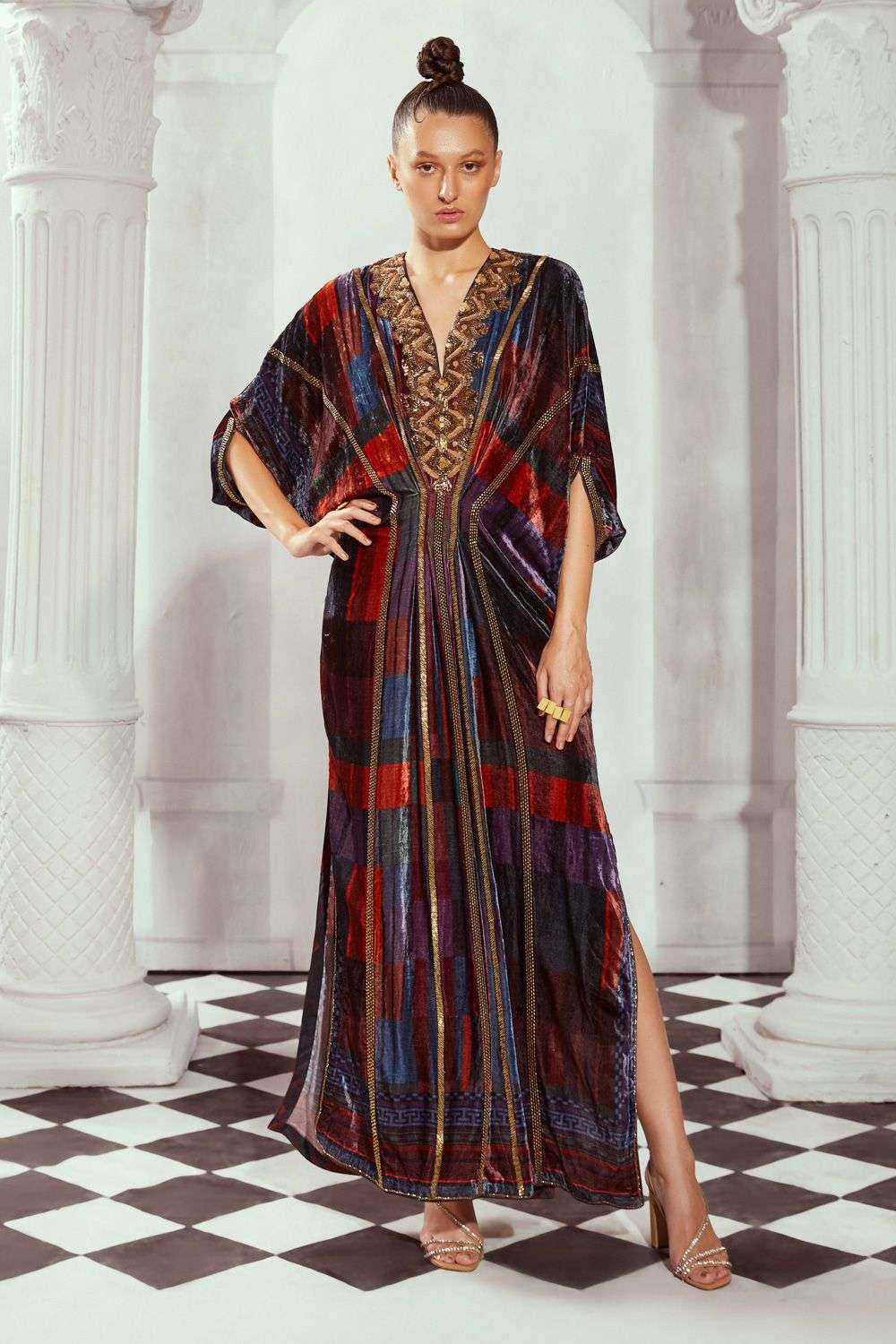 Multi-colour baroque hand embroidery kaftan