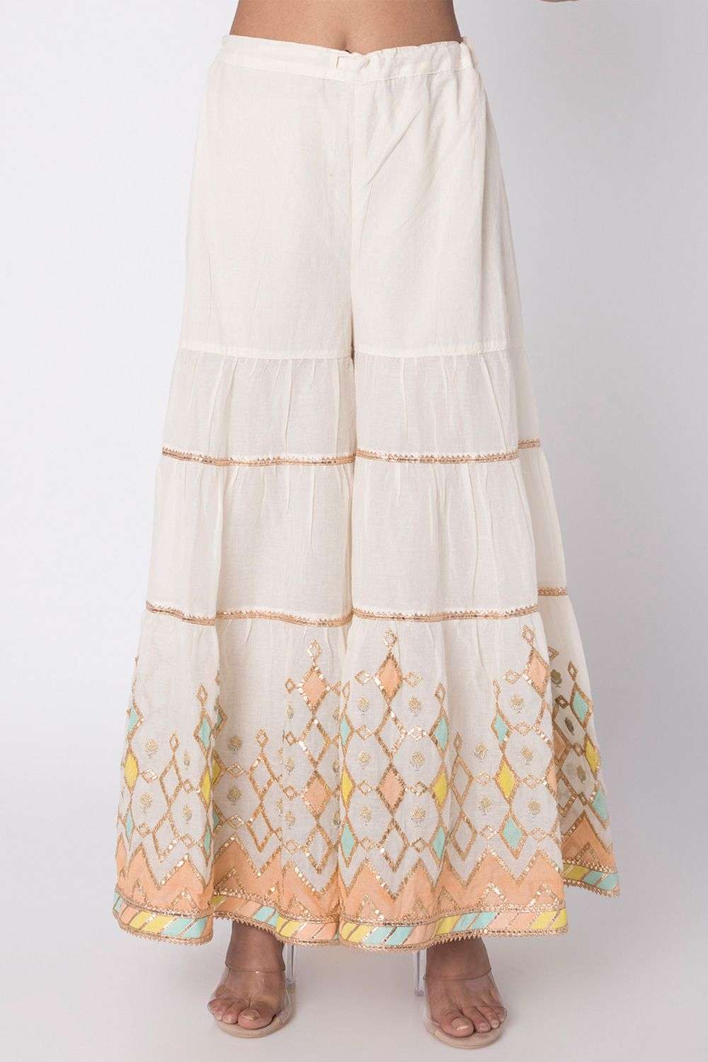 Long Embroidered Waistcoat with Cowl Pants
