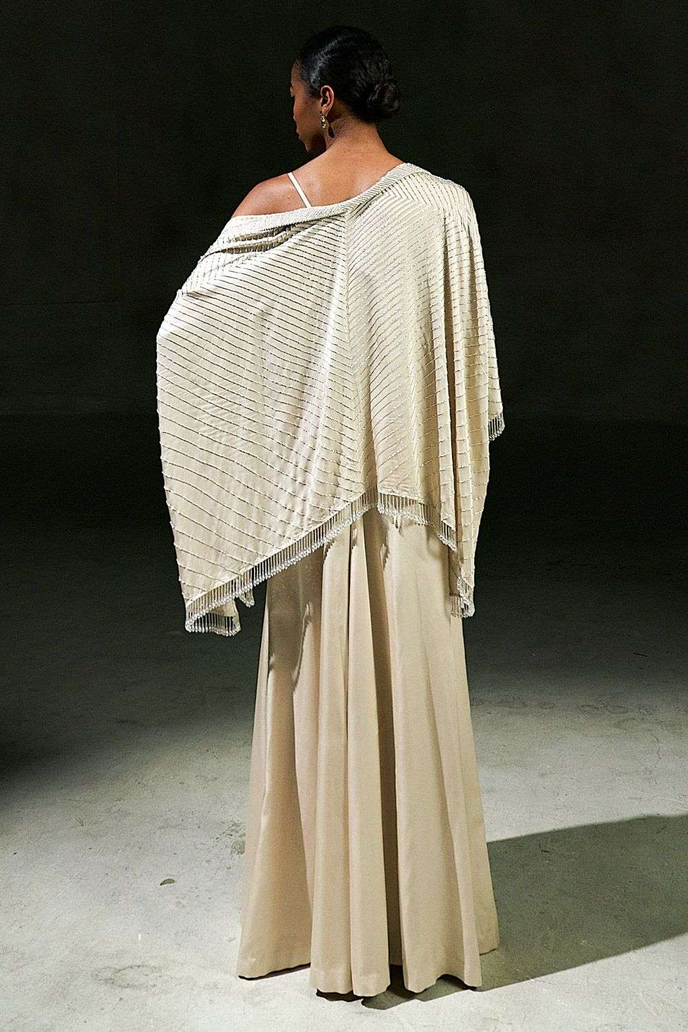 Ivory embellished jumpsuit cape