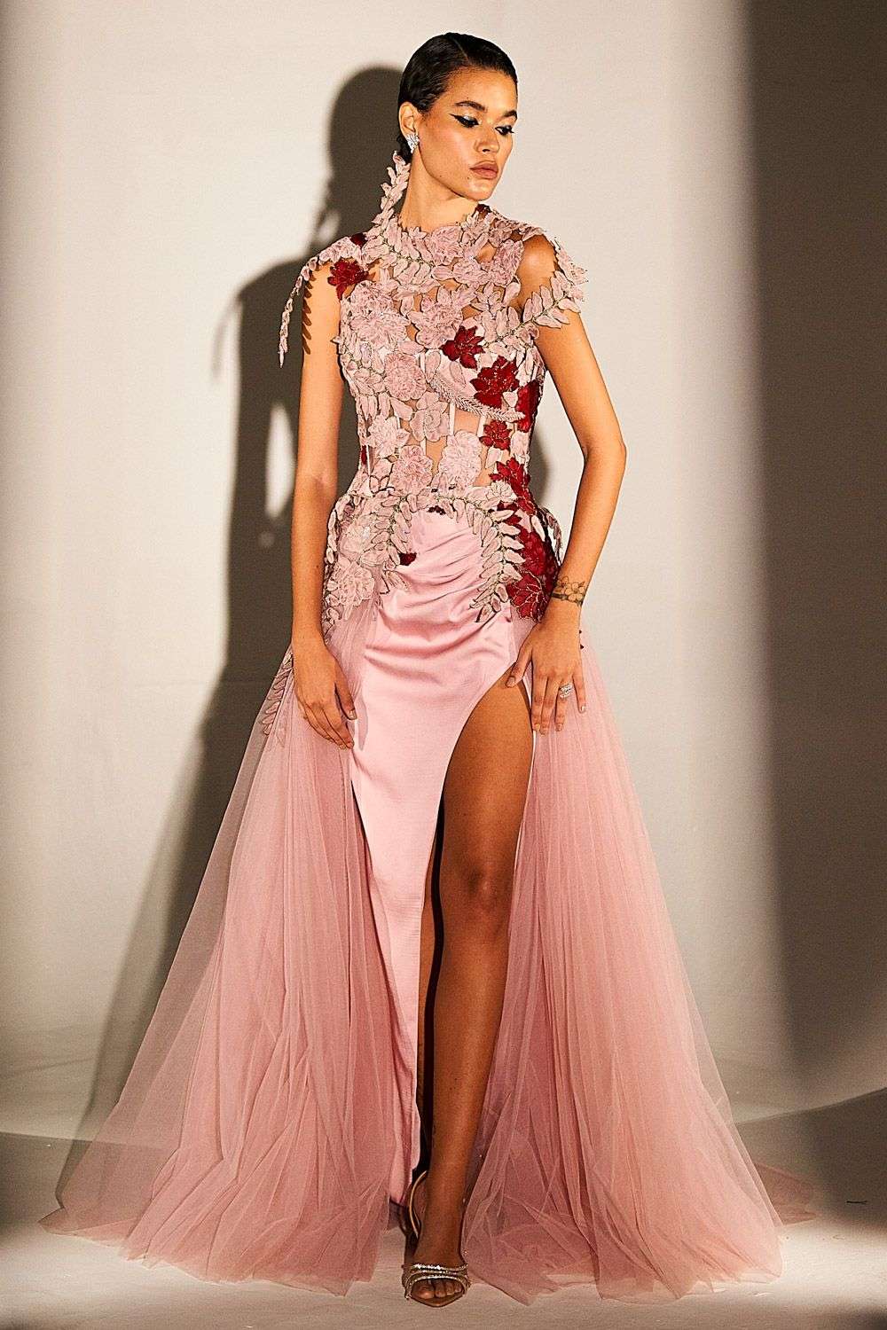 Buy Aggunj Soft Pink Pure Bemberg Satin And Hard Net Gowns