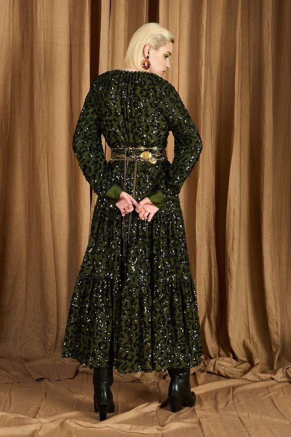 Buy Rara Avis Soft Green Viscose Lurex Dresses