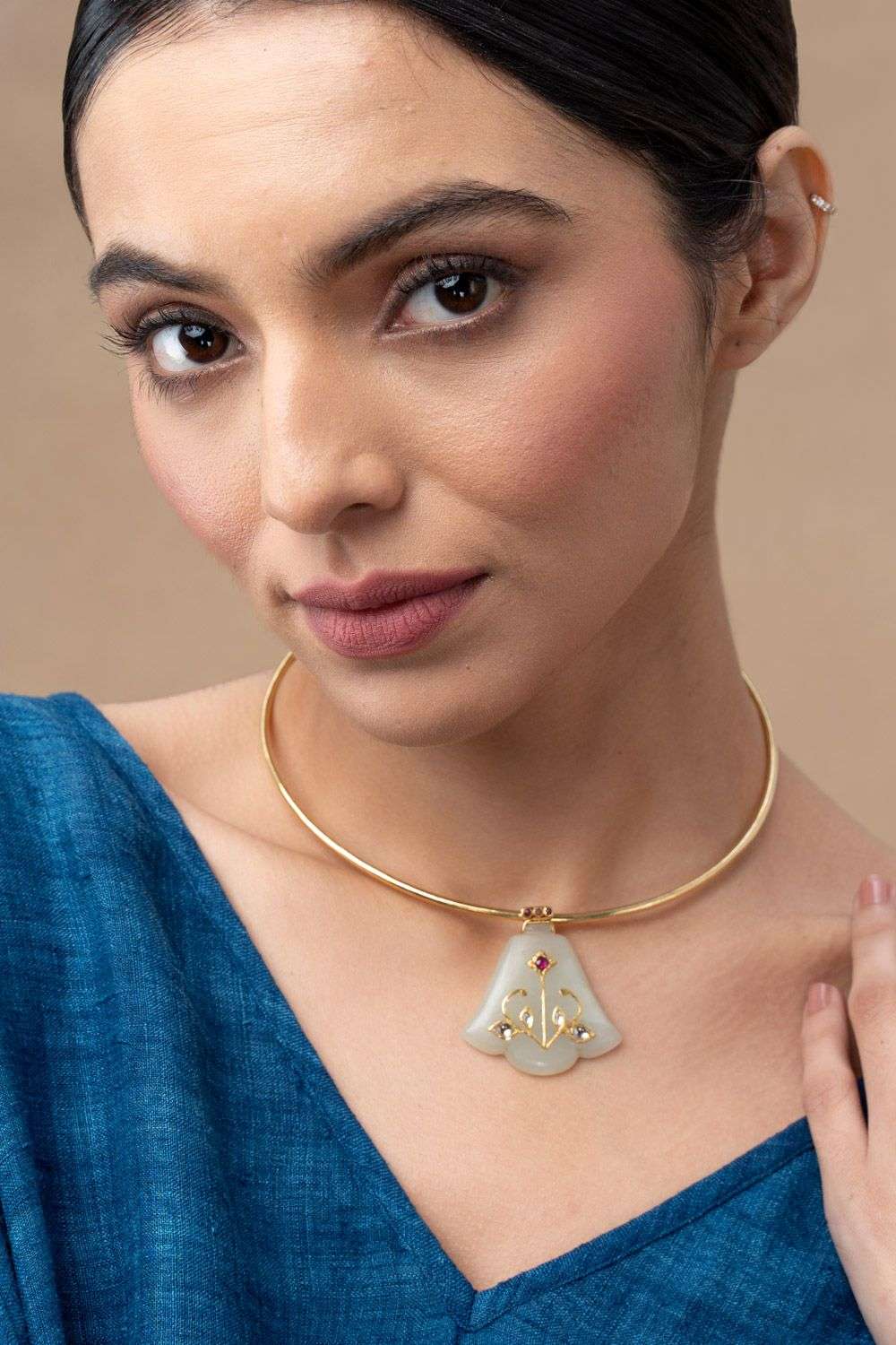 Buy Zayn By Sunena Soft Green Serpentine Jade holdali, ruby, polki