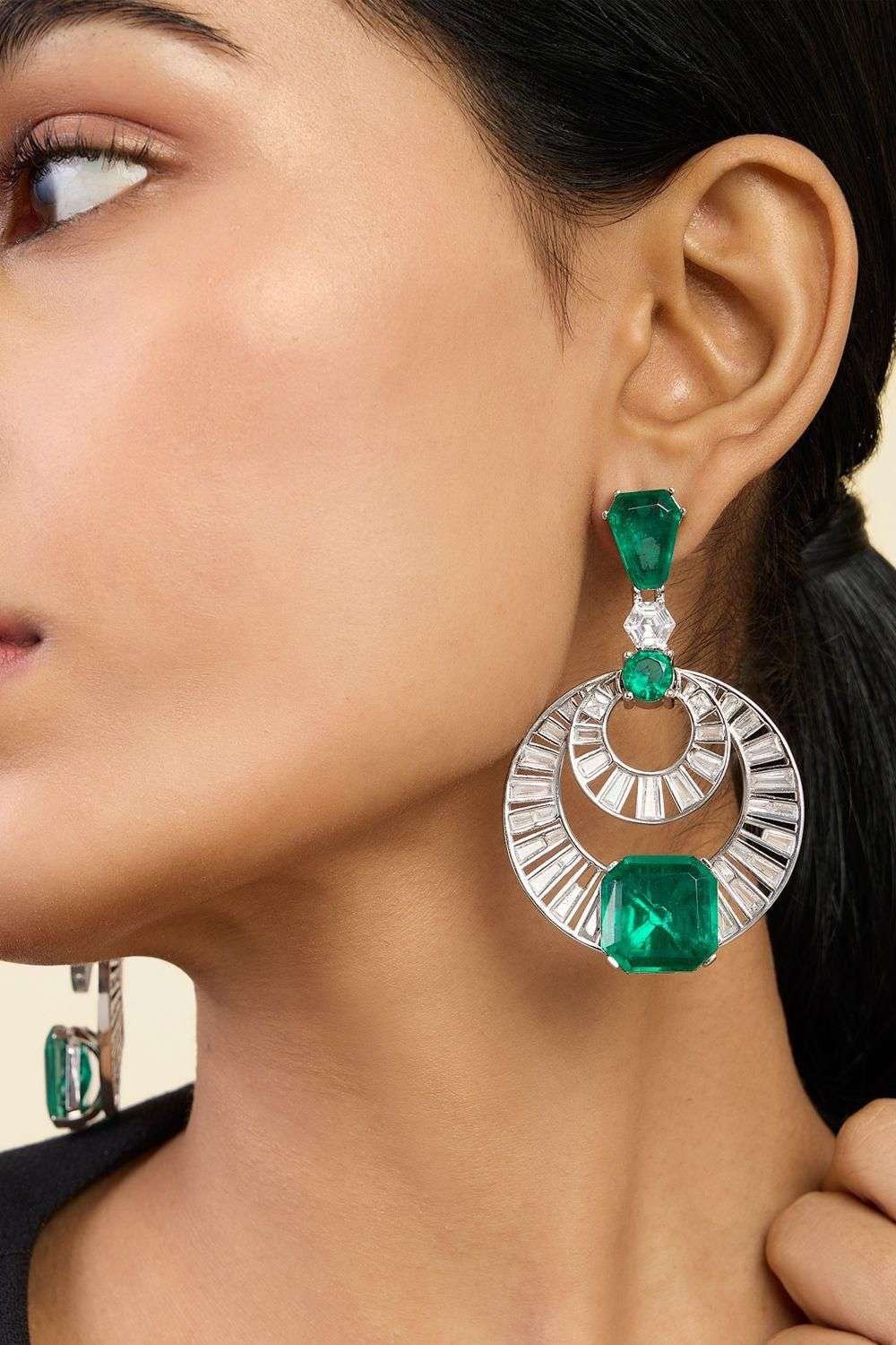 Doublet Emerald Moon Bali Earrings